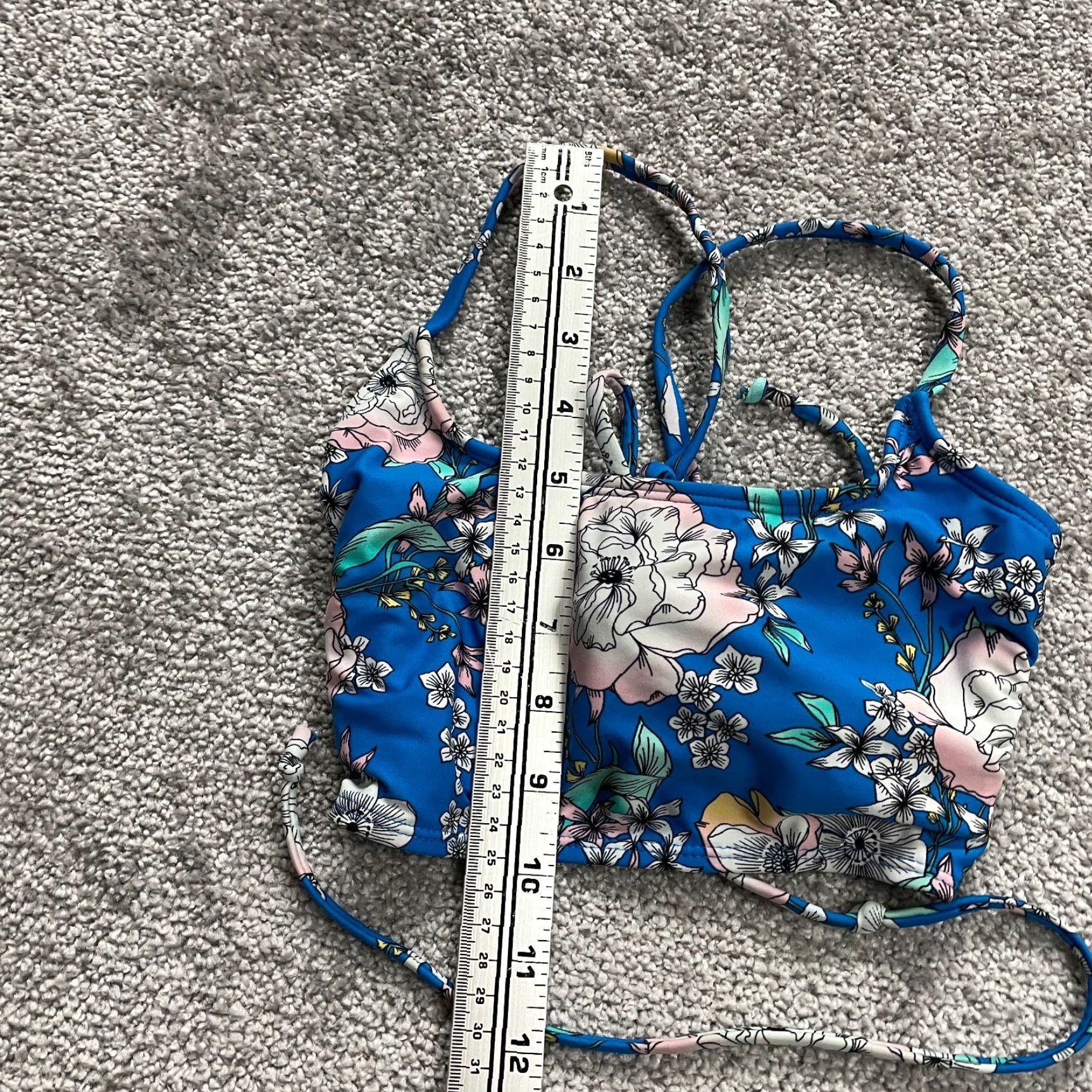 Vintage Xhilaration Girls Bikini Top Small Blue Floral Spaghetti Beach Summer Size S / US 4 / IT 40 - 6 Thumbnail