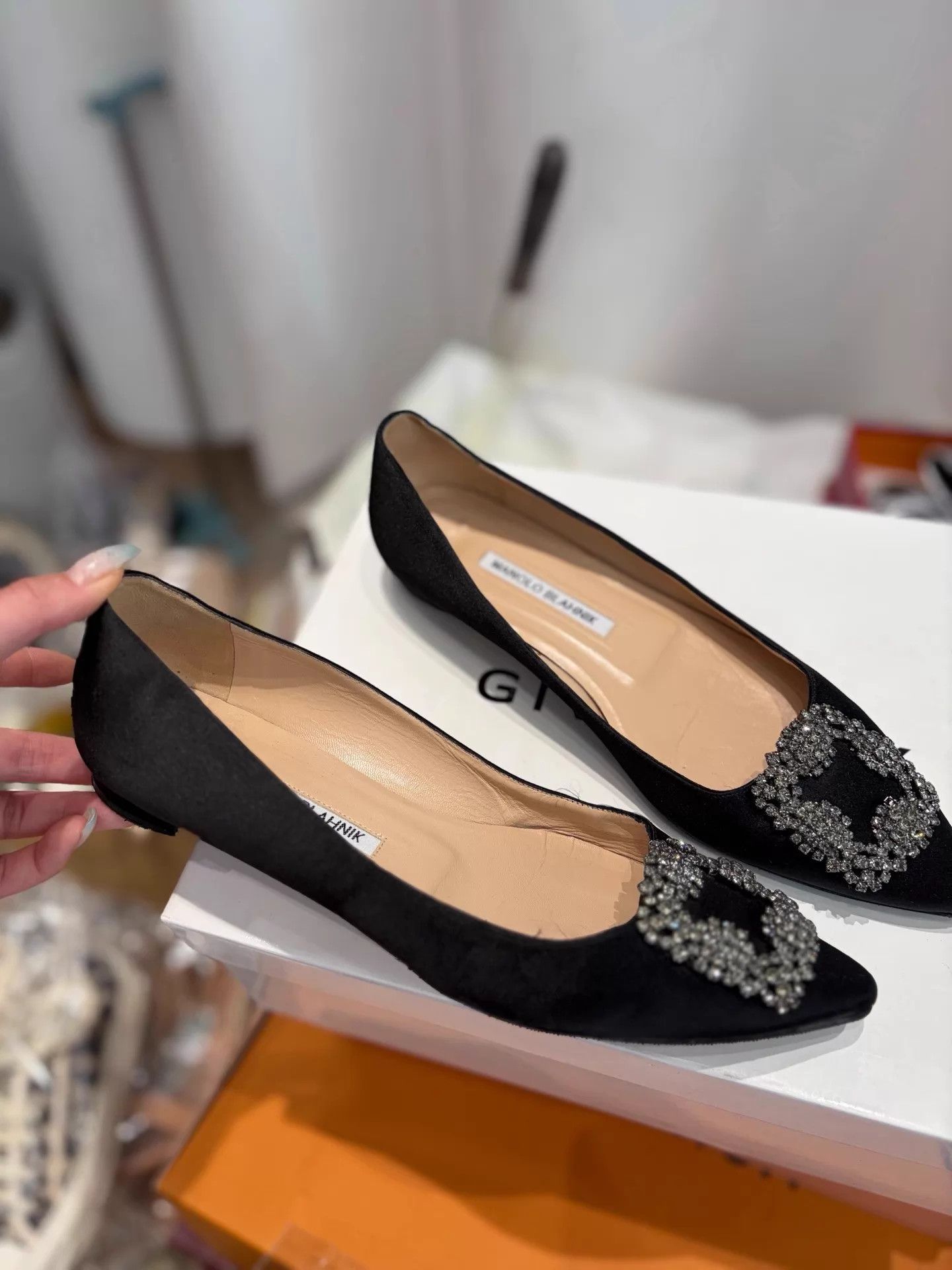 Manolo Blahnik MBBlack&GunmetalSquareCrystalBuckleLoafers3799New Size US 6.5 / IT 36.5 - 2 Thumbnail