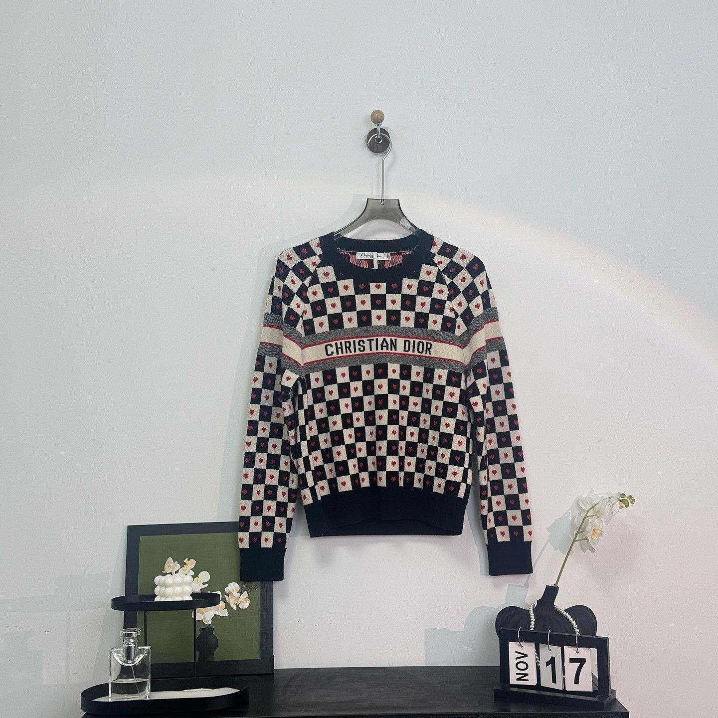 Dior Dior Checkered Heart Knit Sweater Size 38 Size XS / US 0-2 / IT 36-38 - 1 Thumbnail