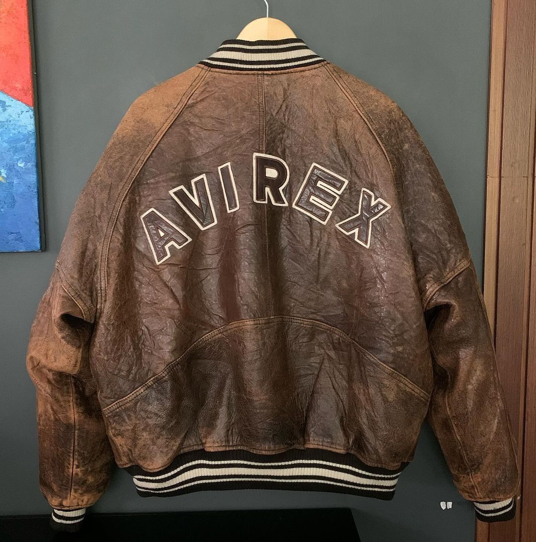 image of Accept Offer Vintage 90's Avirex Brown Leather Jacket, Men's (Size XL)