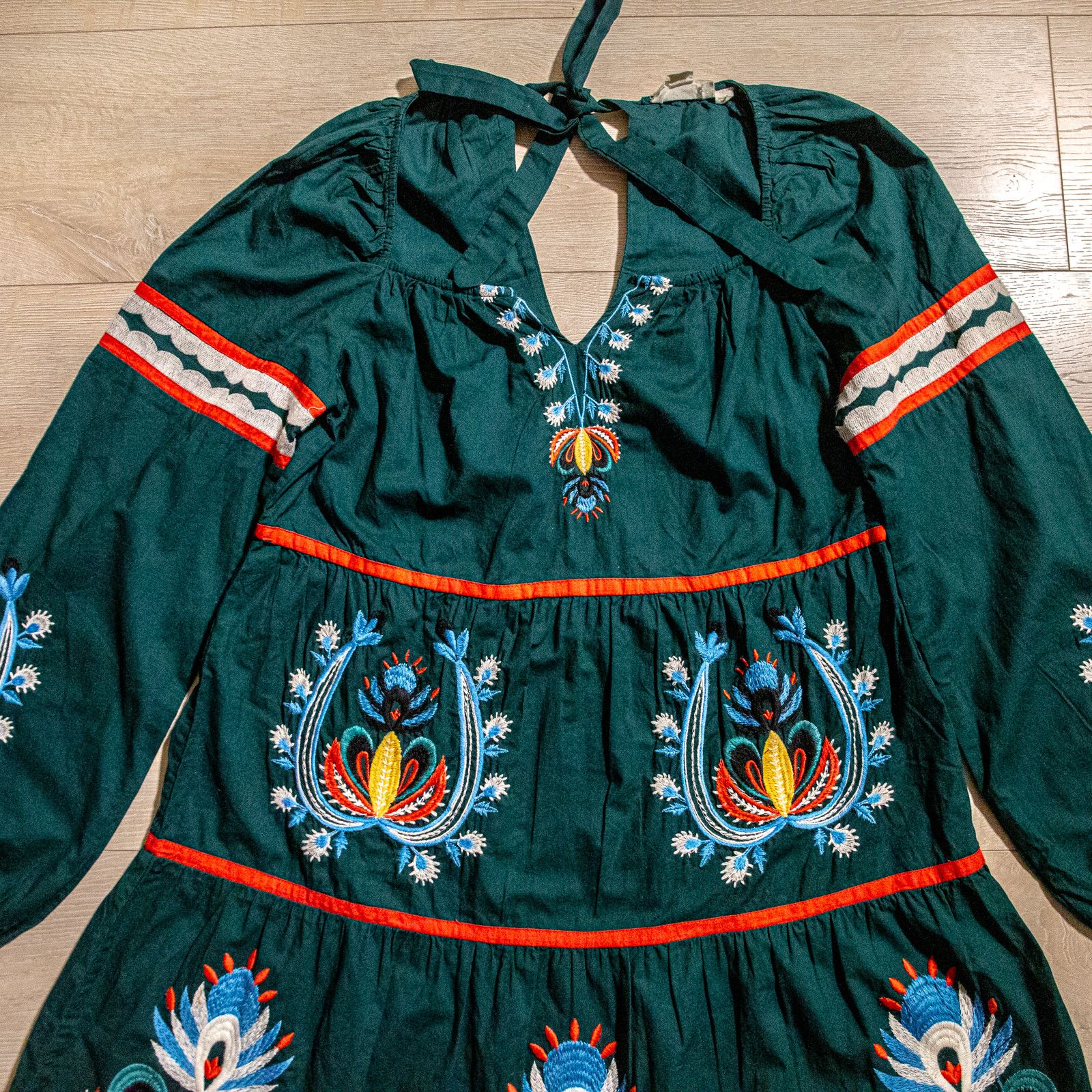 Anthropologie × Designer Anthropologie Let Me Be Embroidered Tunic Dress Green chic Size XS / US 0-2 / IT 36-38 - 2 Thumbnail