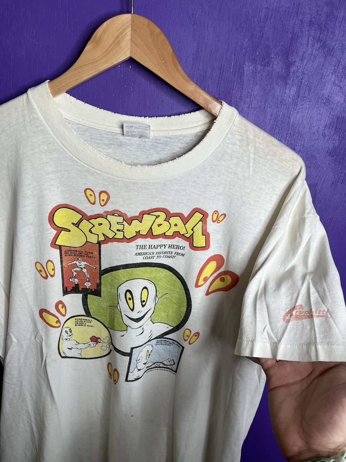 Vintage Vintage 1990 Graphitti Screwball the happy hero t-shirt Size US L / EU 52-54 / 3 - 3 Thumbnail