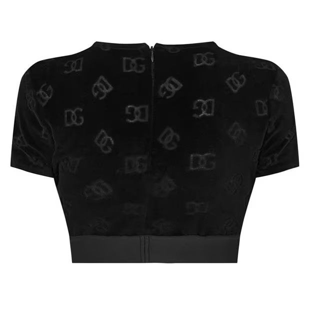 Dolce & Gabbana o1g2r1mq1024 Flocked Cropped Jersey T-Shirt in Nero Size XS / US 0-2 / IT 36-38 - 1 Thumbnail