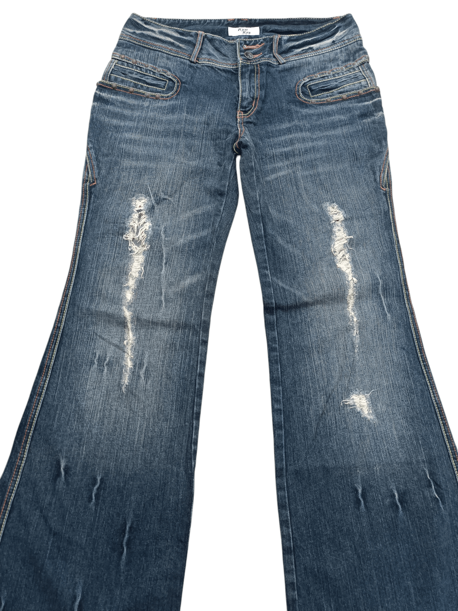 If Six Was Nine Rare Japanese Brand Ryu Ryu Super Flared Distressed Jeans Size US 32 / EU 48 - 3 Thumbnail
