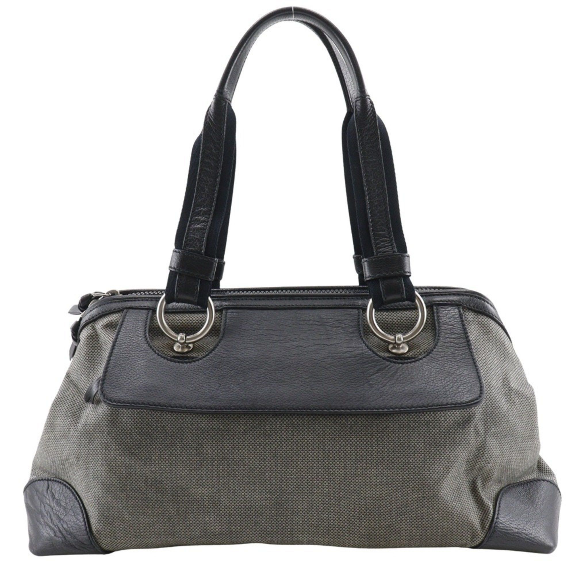 Bottega Veneta Tote Bag Canvas x Leather Gray/Black A5 Double Women's