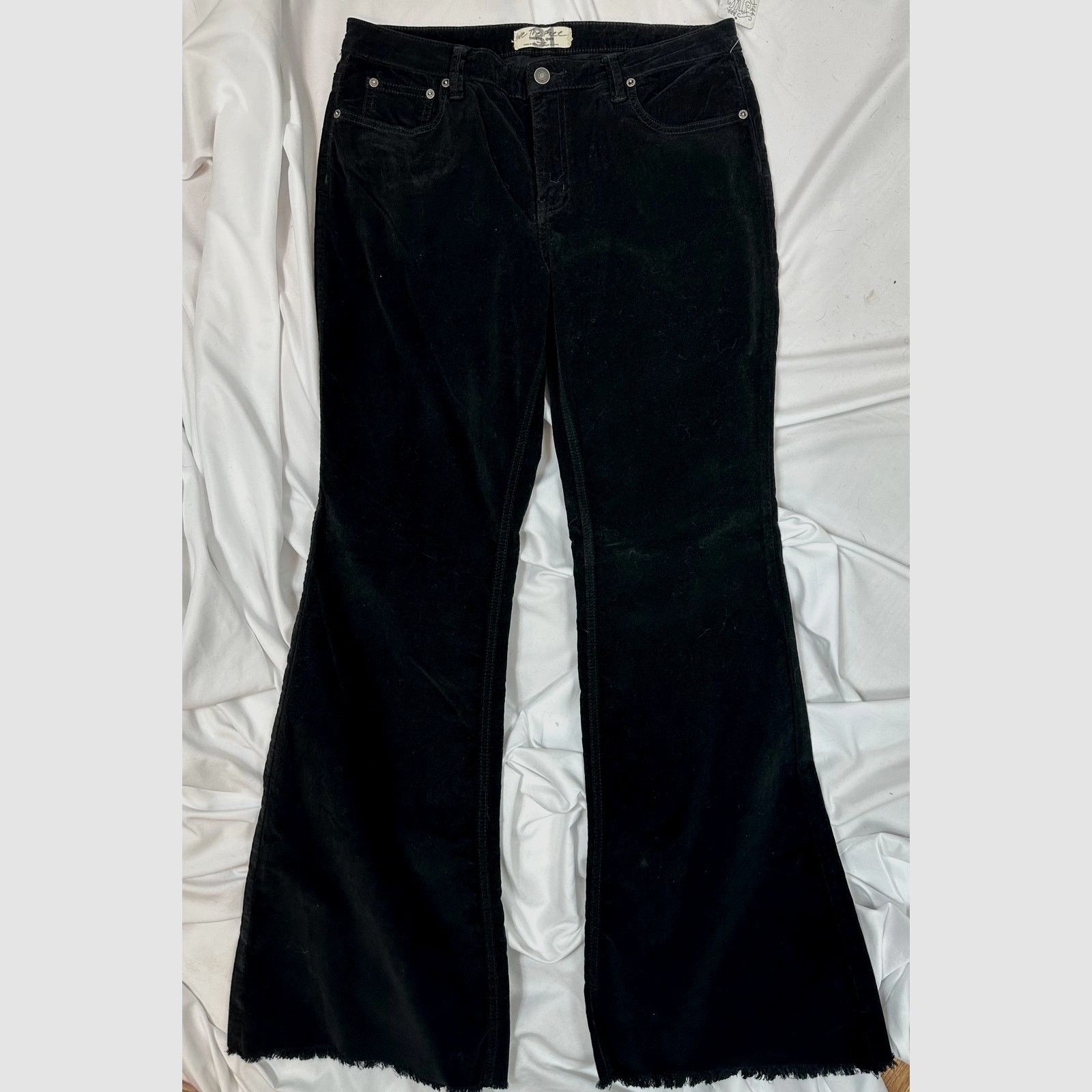 Free People Free People Corduroy Raw Hem Flare Jeans Black Noir 31 Size 31" - 3 Thumbnail