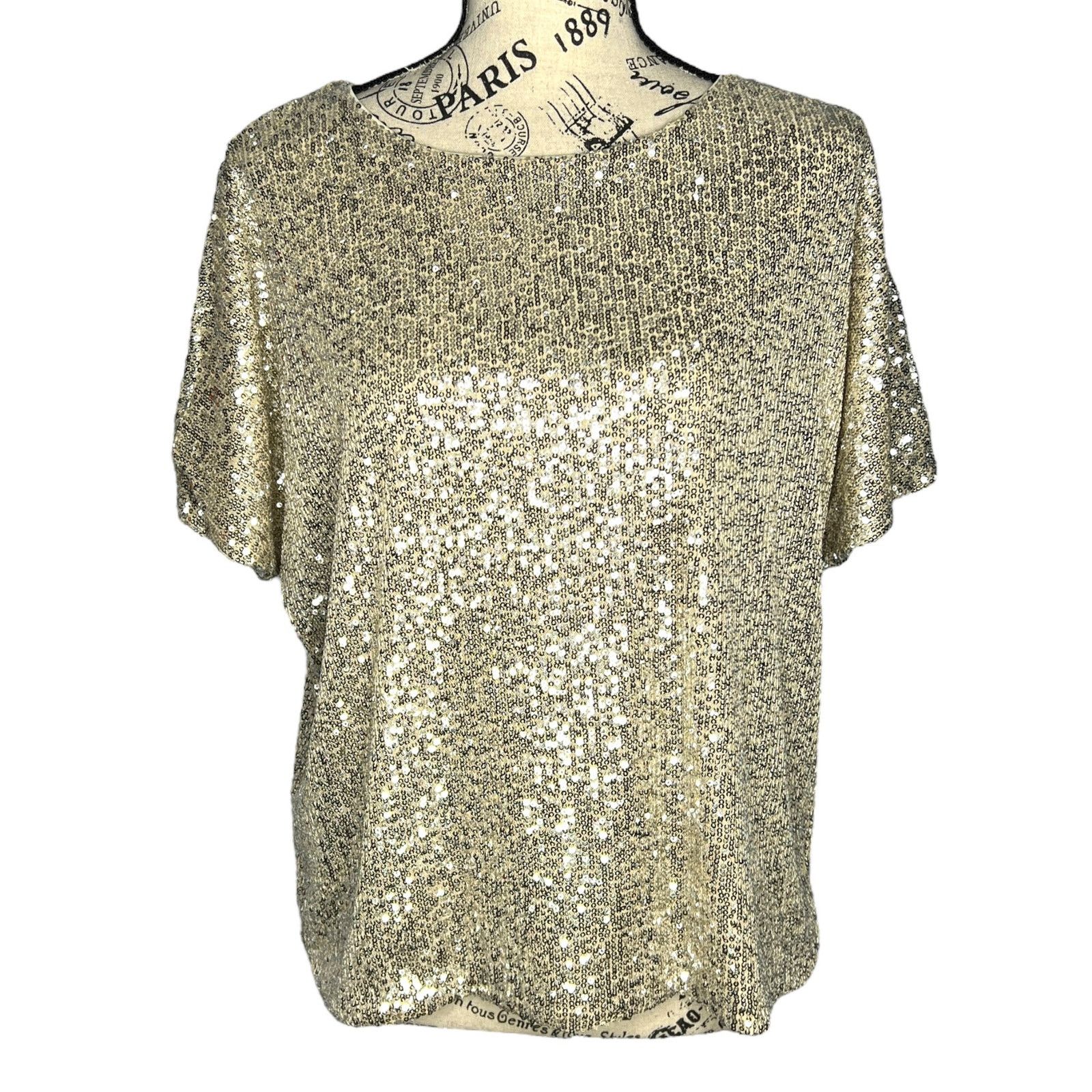 H&M Sparkly Straight Cut Sequined Mesh Short Sleeve Top Blouse Size S / US 4 / IT 40 - 1 Thumbnail