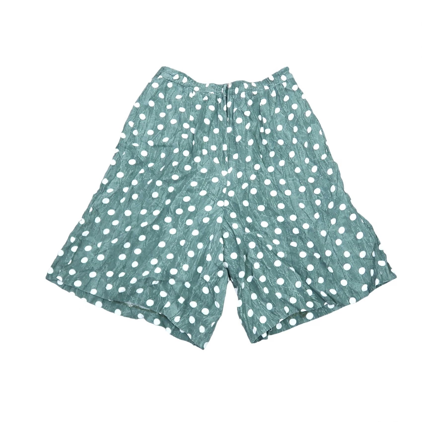 Vintage VINTAGE 90s Green and White Polka Dot High Waist Flowy Shorts M Womens Casual African? Size 32" / US 10 / IT 46 - 3 Thumbnail