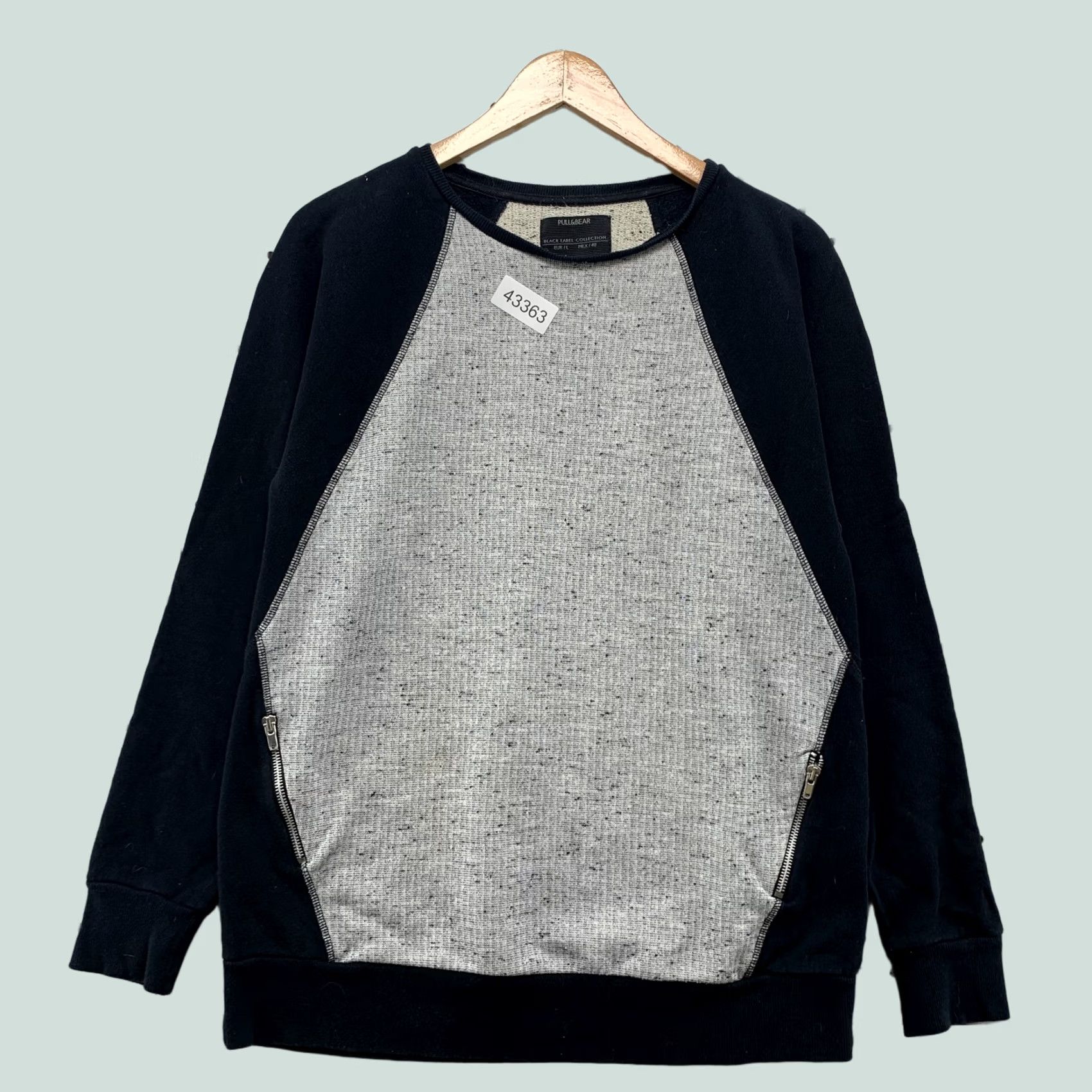 Vintage Pull&Bear Sweatshirt Womens Large Black Label Collection Gray Black Zip Pocket Size L / US 10 / IT 46 - 1 Thumbnail