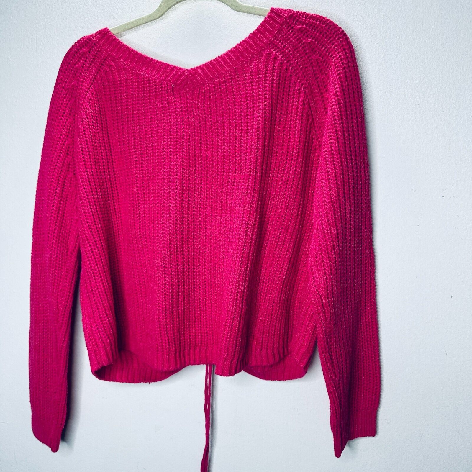 Other Paris & Me Pink VNeck Long Sleeve Adjustable Ruched Sweater Size S / US 4 / IT 40 - 4 Thumbnail