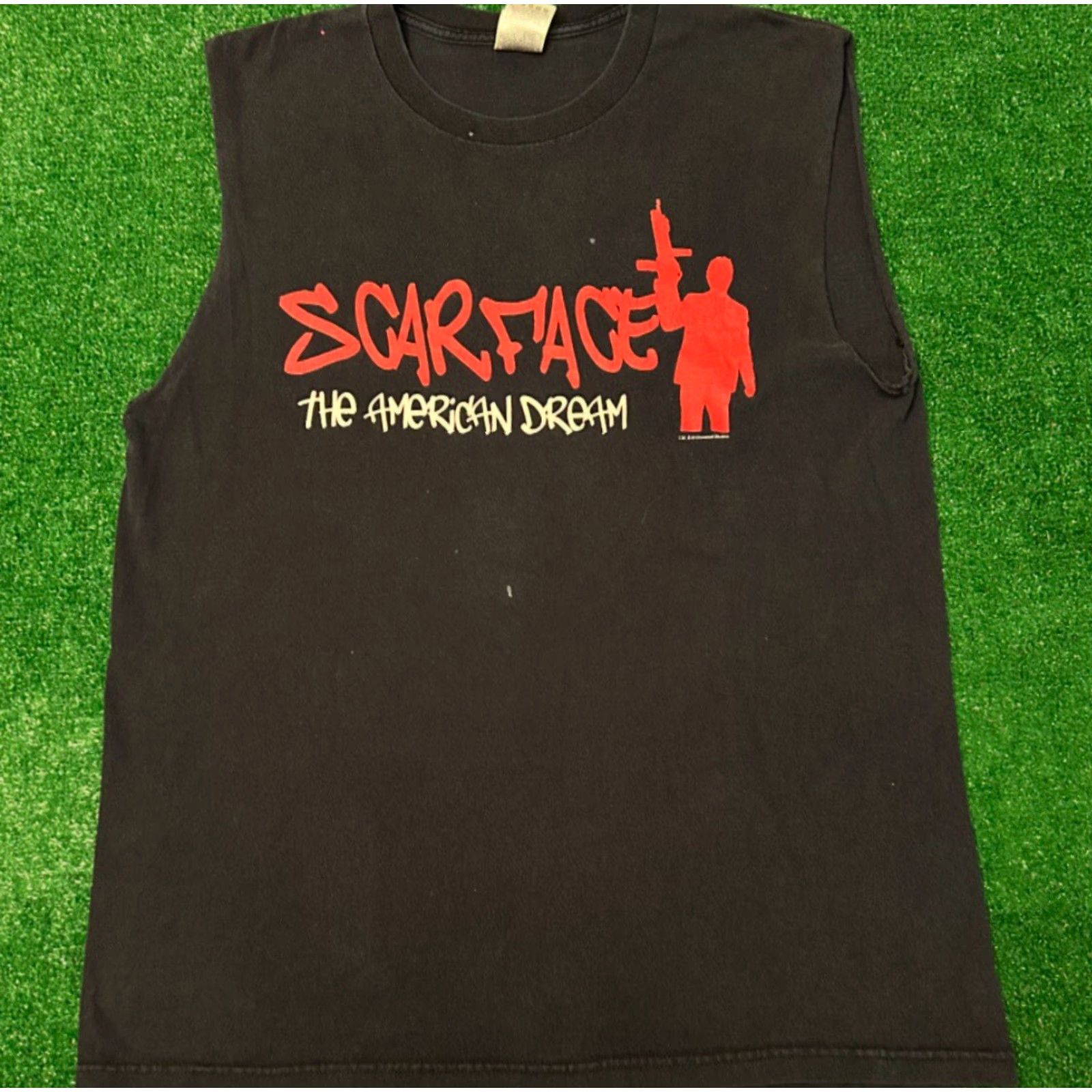 Vintage VINTAGE 90s Scarface Tony Montana Rap Tee American Dream Shirt Sz L Cutoff Sleeveless Men Black Shirt MENS Size US L / EU 52-54 / 3 - 6 Thumbnail