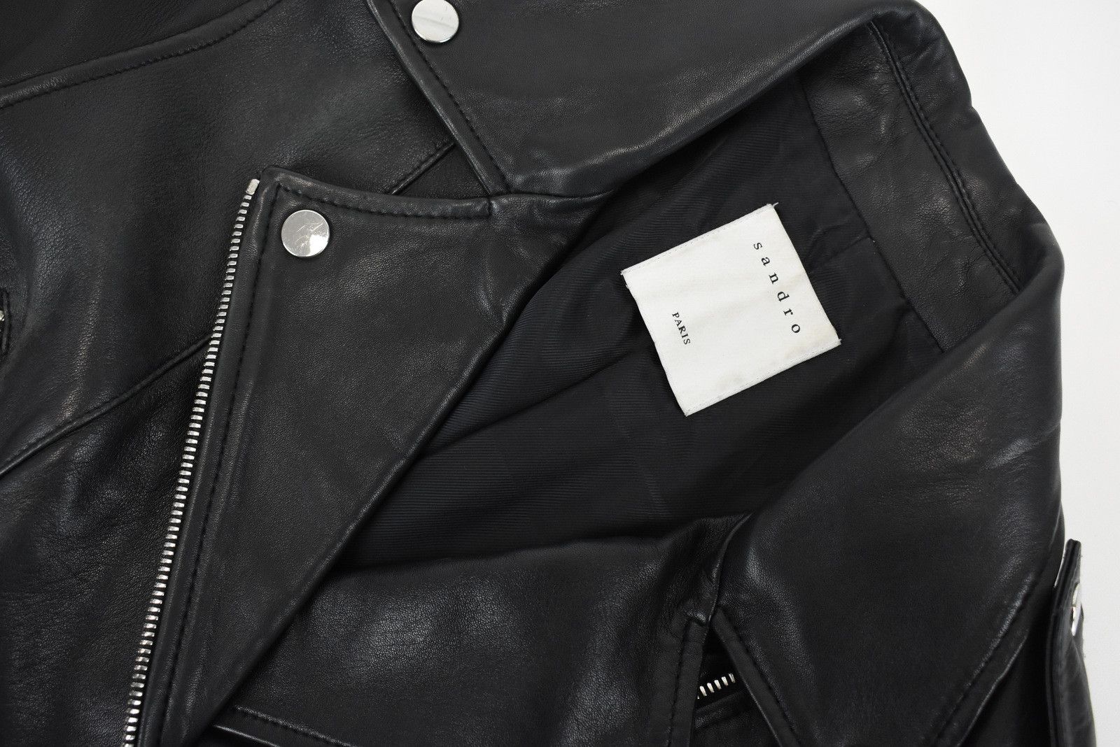 Sandro SANDRO Jacket Women's MEDIUM Lamb Leather Biker Full Zip Size M / US 6-8 / IT 42-44 - 7 Thumbnail