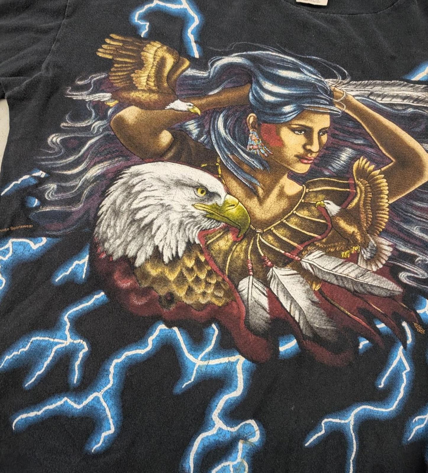 Vintage Vintage 90s USA American Thunder Eagle t-shirt Size US L / EU 52-54 / 3 - 2 Thumbnail