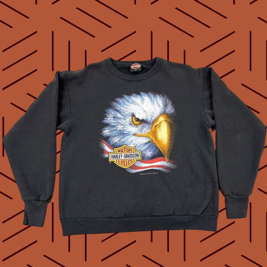Harley Davidson Vintage Harley-Davidson Sweatshirt Men Large Motorcycle Eagle 3D Emblem 90s 1992 Black Size US L / EU 52-54 / 3 - 1 Thumbnail