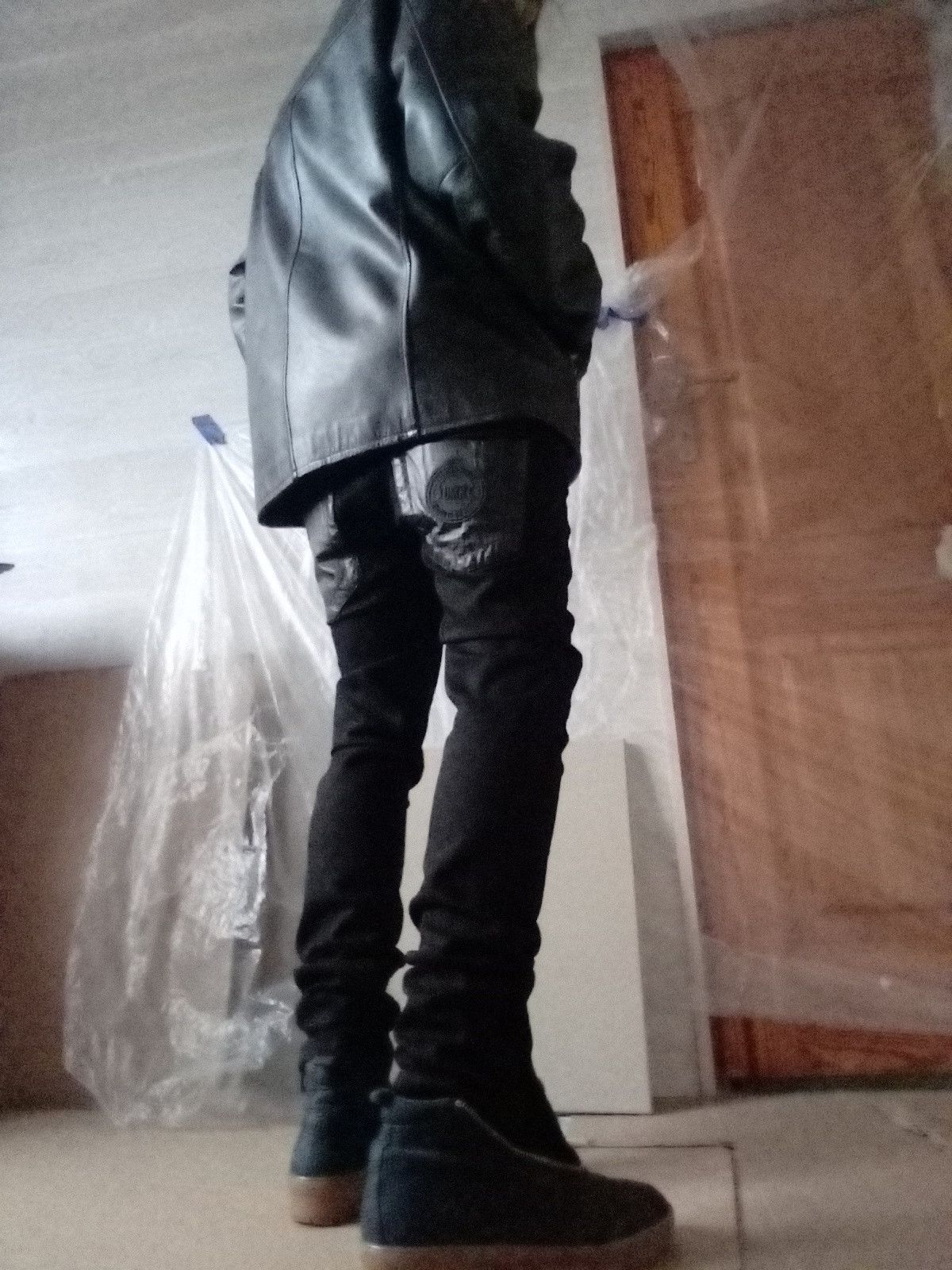 Dirk Bikkembergs Leather Pocket Pants BIKK Skinny Stacked Premium Denim goth Size US 31 - 8 Thumbnail