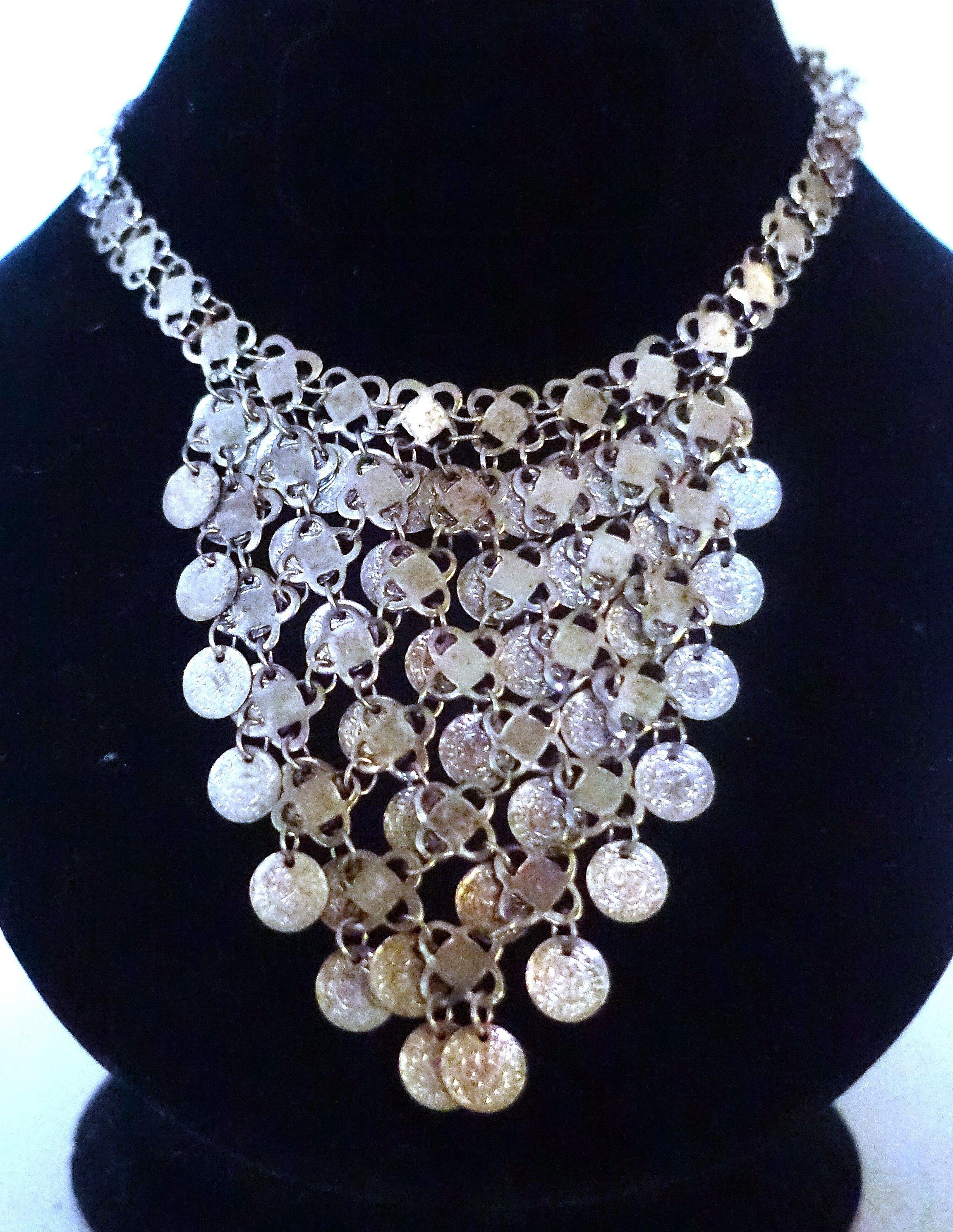Vintage Silver Tone Boho Chain Dangle Choker Necklace Size ONE SIZE - 2 Thumbnail