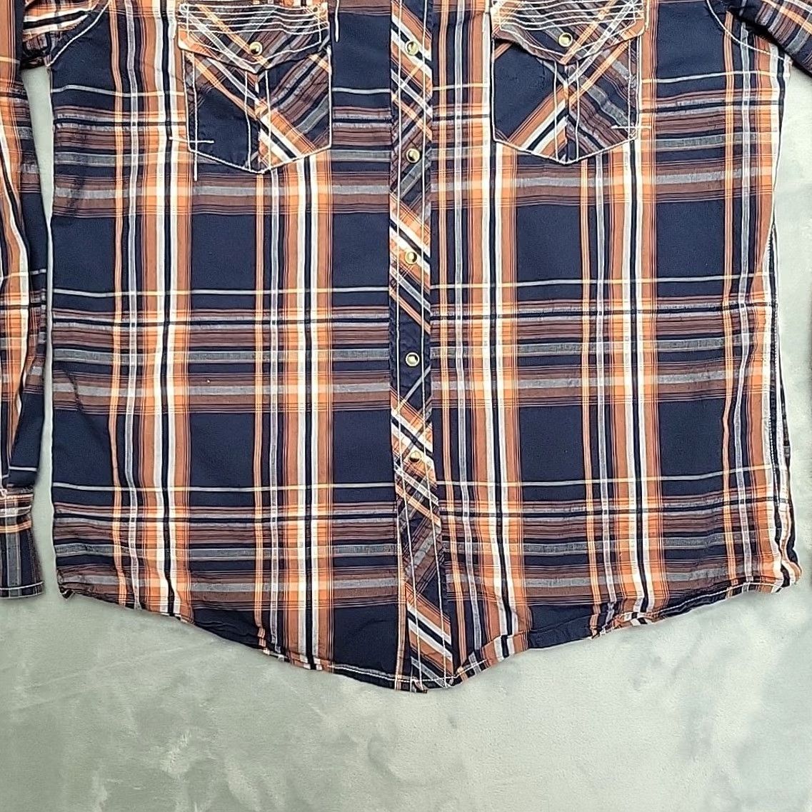Vintage Ely 1878 Western Shirt Men XL Navy Orange Plaid Pearl Snap Cowboy Rodeo Size US XL / EU 56 / 4 - 2 Thumbnail