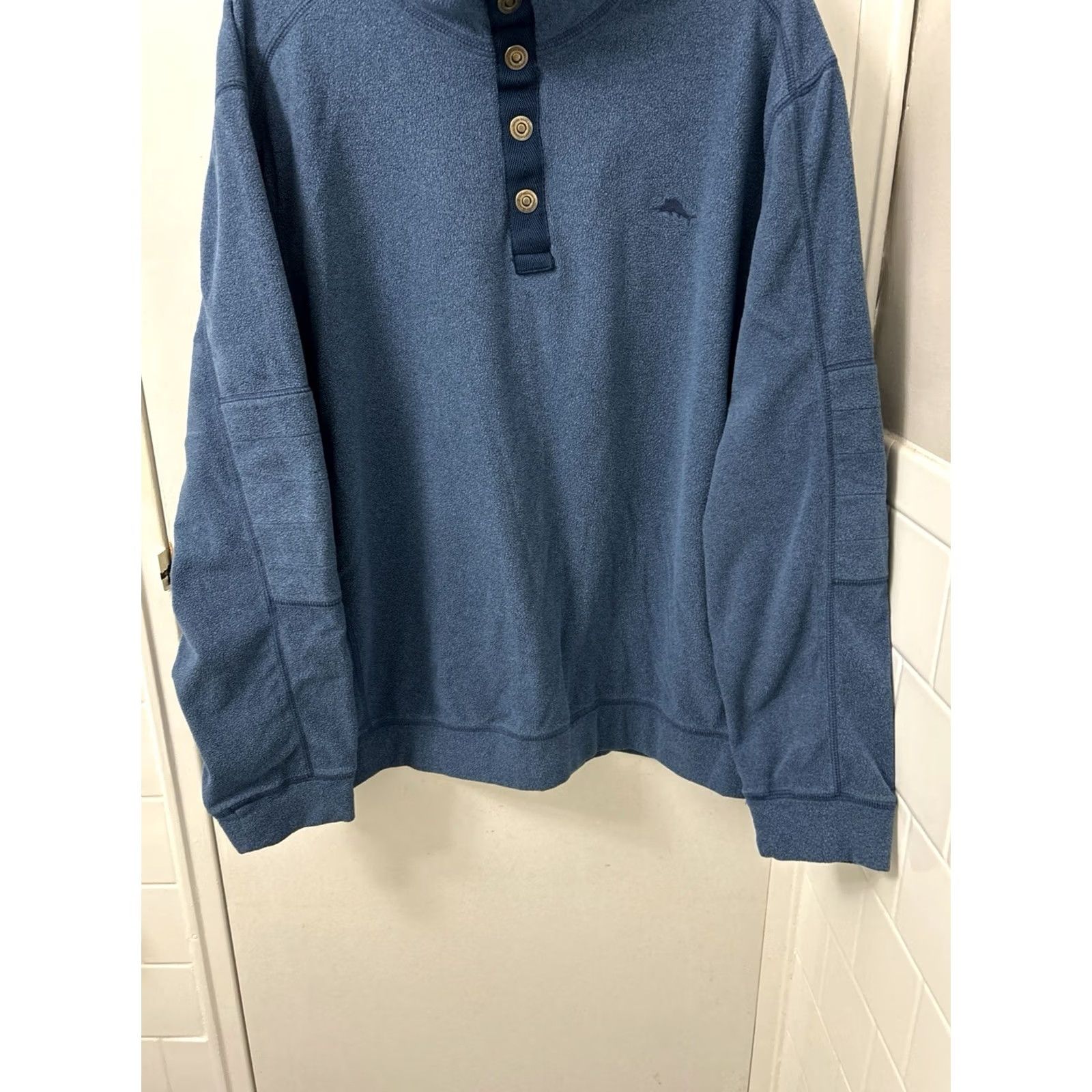 Tommy Bahama Tommy Bahama Sweater Mens XL Blue Fleece Mock Neck 1/4 Snap Henley Button Logo Embroidered Casual Travel Size US XL / EU 56 / 4 - 3 Thumbnail