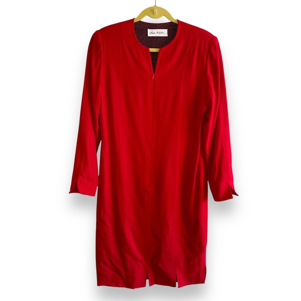 Other Linda McMillan Red L/S V-Neck Knit Dress Sz 12 Size XL / US 12-14 / IT 48-50 - 1 Thumbnail