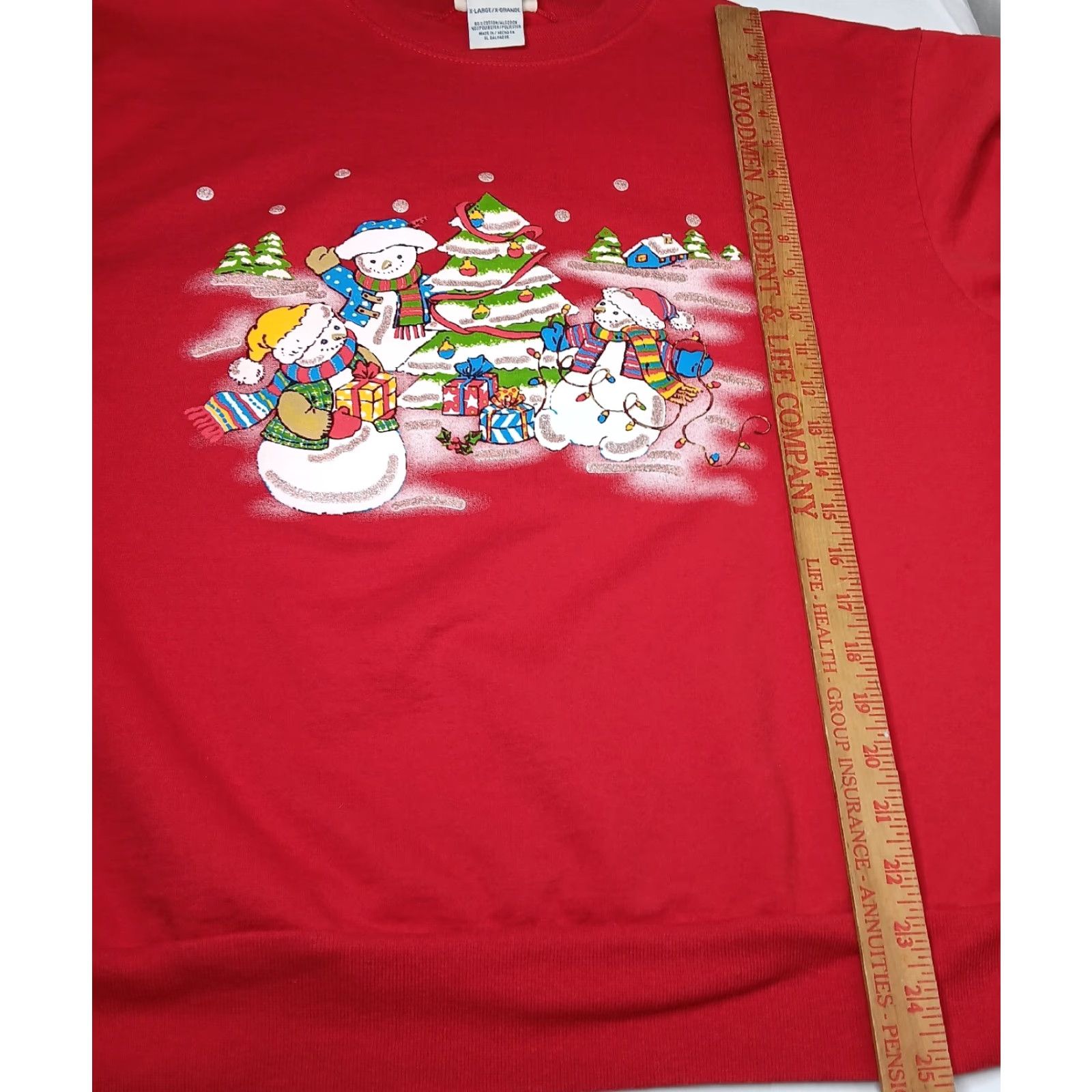 Basic Editions VINTAGE Basic Editions Sweatshirt Christmas Snowman Red XL Glitter Crew Neck Women Holiday Winter Pattern: Solid, Long Sleeve, Cotton/Polyester Size XL / US 12-14 / IT 48-50 - 4 Thumbnail