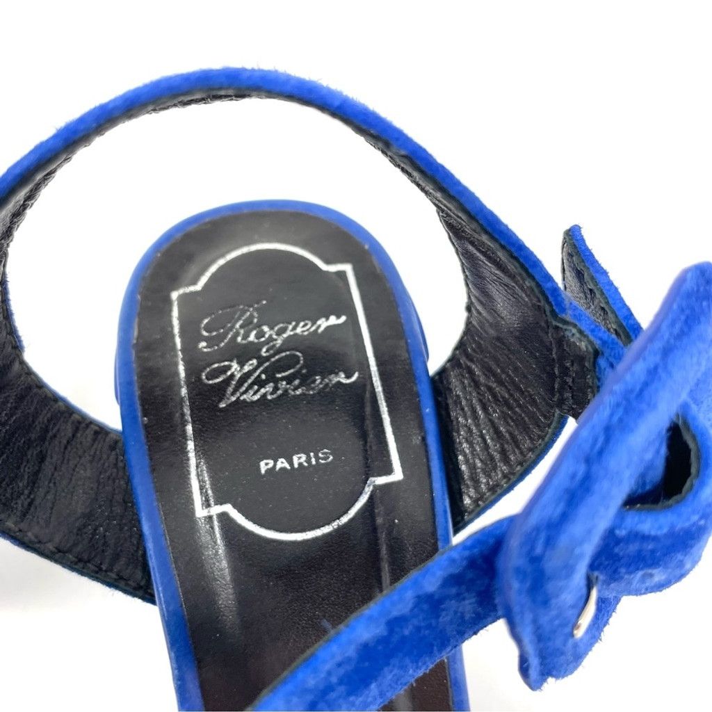 Roger Vivier Roger Vivier Blue Suede Criss Cross Kitten Heel Sandals 37.5 Size US 7.5 / IT 37.5 - 8 Thumbnail