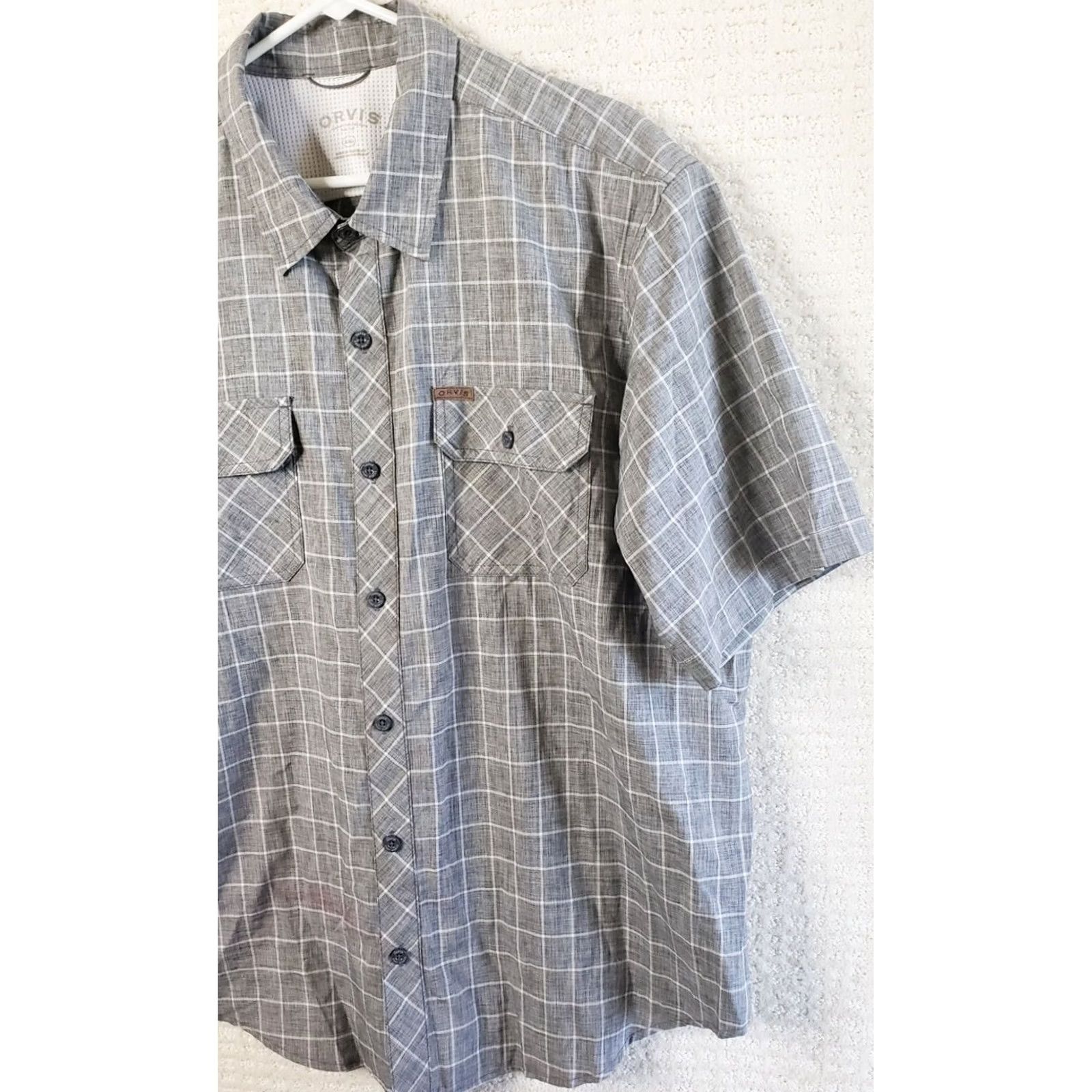 Orvis Orvis Mens Shirt 2XL Grey Plaid Hiking Casual Fishing S. Sleeve Button Polyester Size US XXL / EU 58 / 5 - 3 Thumbnail