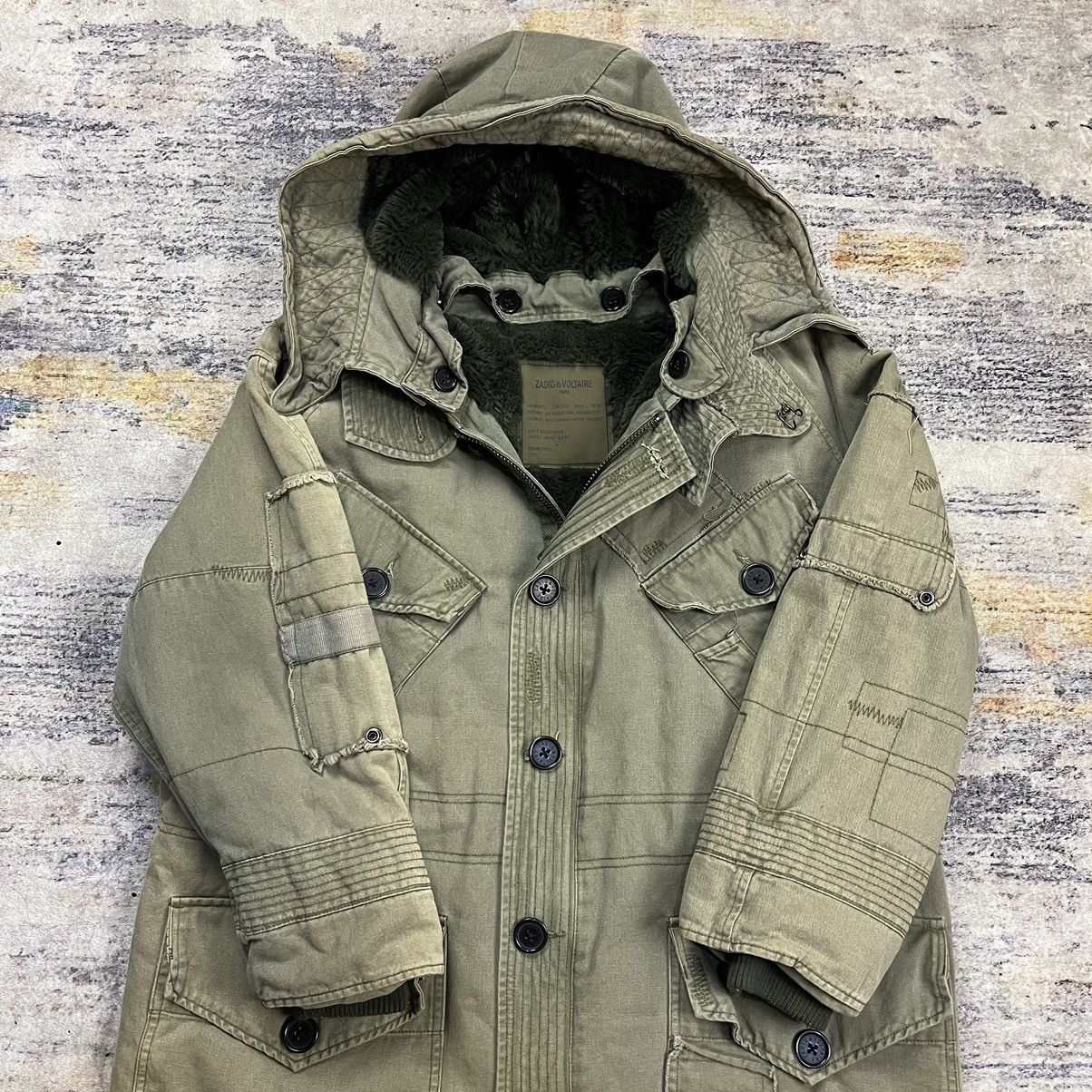Zadig & Voltaire ZADIG & VOLTAIRE HOODED BRITISH ARMY PATCHWORK PARKA JACKET Size XS / US 0-2 / IT 36-38 - 12 Thumbnail