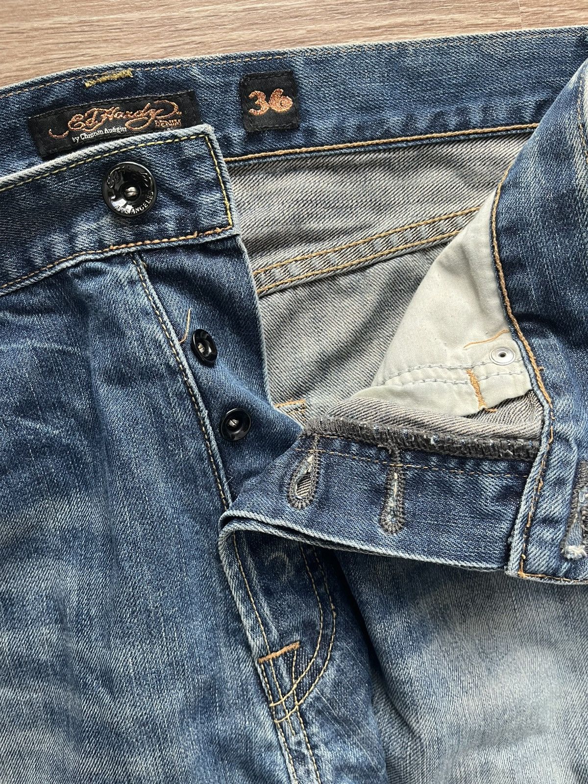 Christian Audigier × Ed Hardy Ed hardy blue straight jeans vintage distressed rare y2k Size US 36 / EU 52 - 8 Thumbnail
