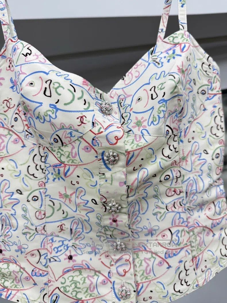 Chanel Chanel 25C small fish graffiti printed suspender vest Size XS / US 0-2 / IT 36-38 - 2 Thumbnail