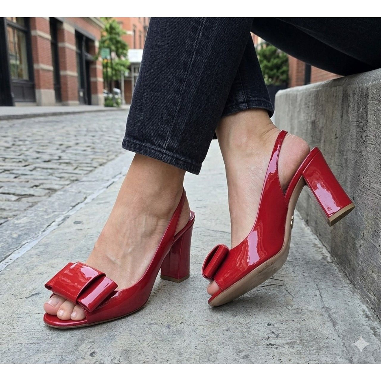 Miu Miu Miu Miu Red Patent Leather Heel Open Toe Pumps w/ Bow EU 37 Size US 6 / IT 36 - 1 Thumbnail