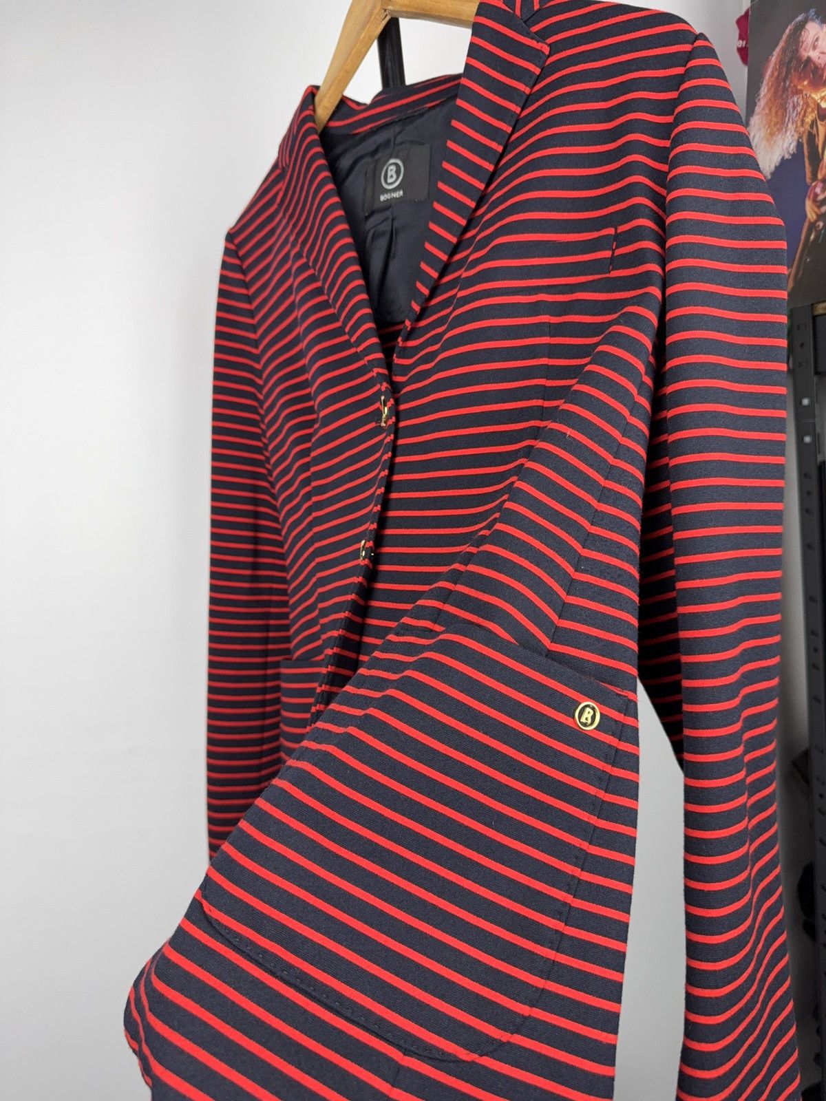 Bogner Luxury 00s Bogner Navy Red Striped Stretch Blazer EU 40 M/L Size M / US 6-8 / IT 42-44 - 6 Thumbnail
