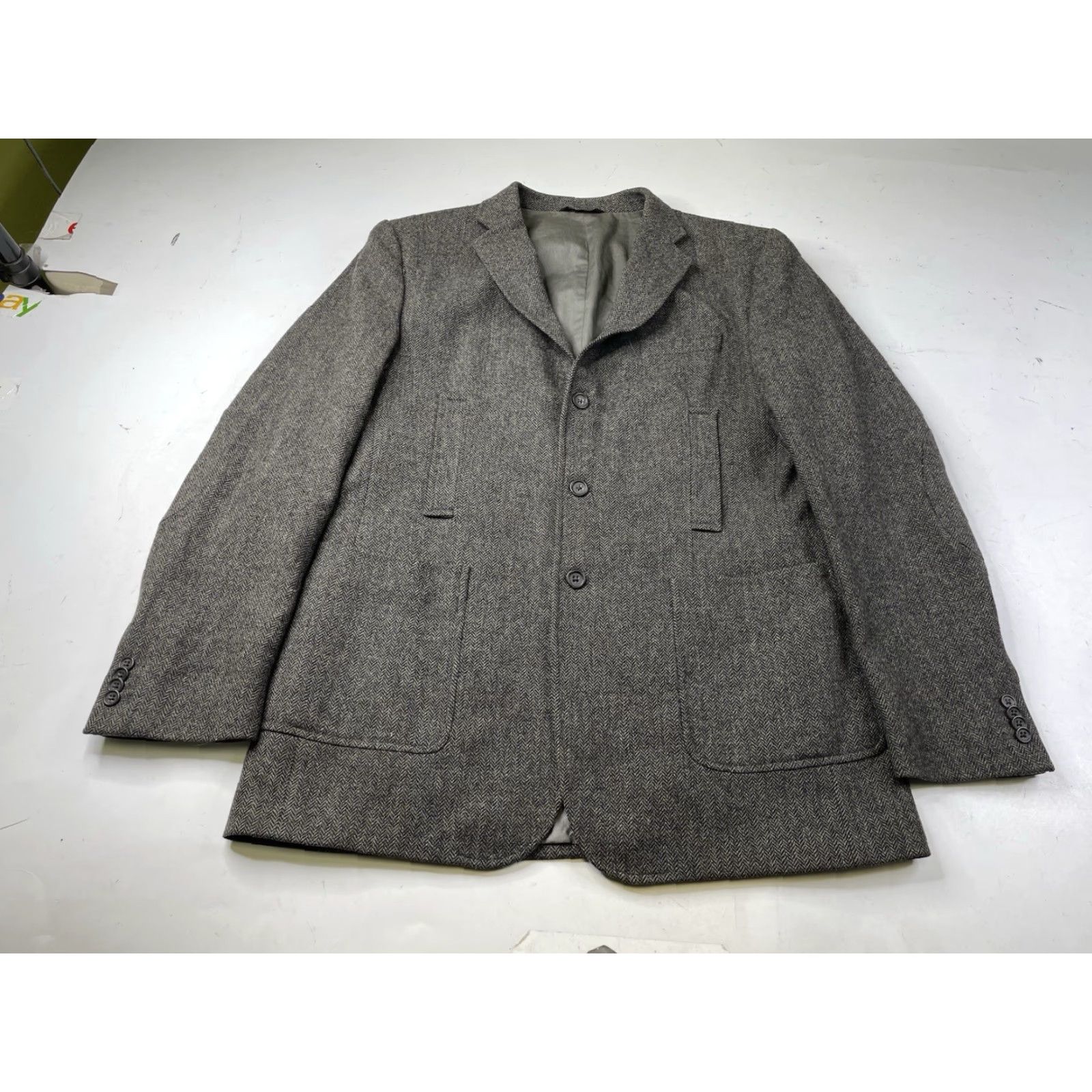 Brooks Brothers Brooks Brothers Blazer Mens Single-Breasted Notch Lapel Herringbone Tweed Wool Gray 44 Regular Long 3-Button Front Size 44R - 2 Thumbnail