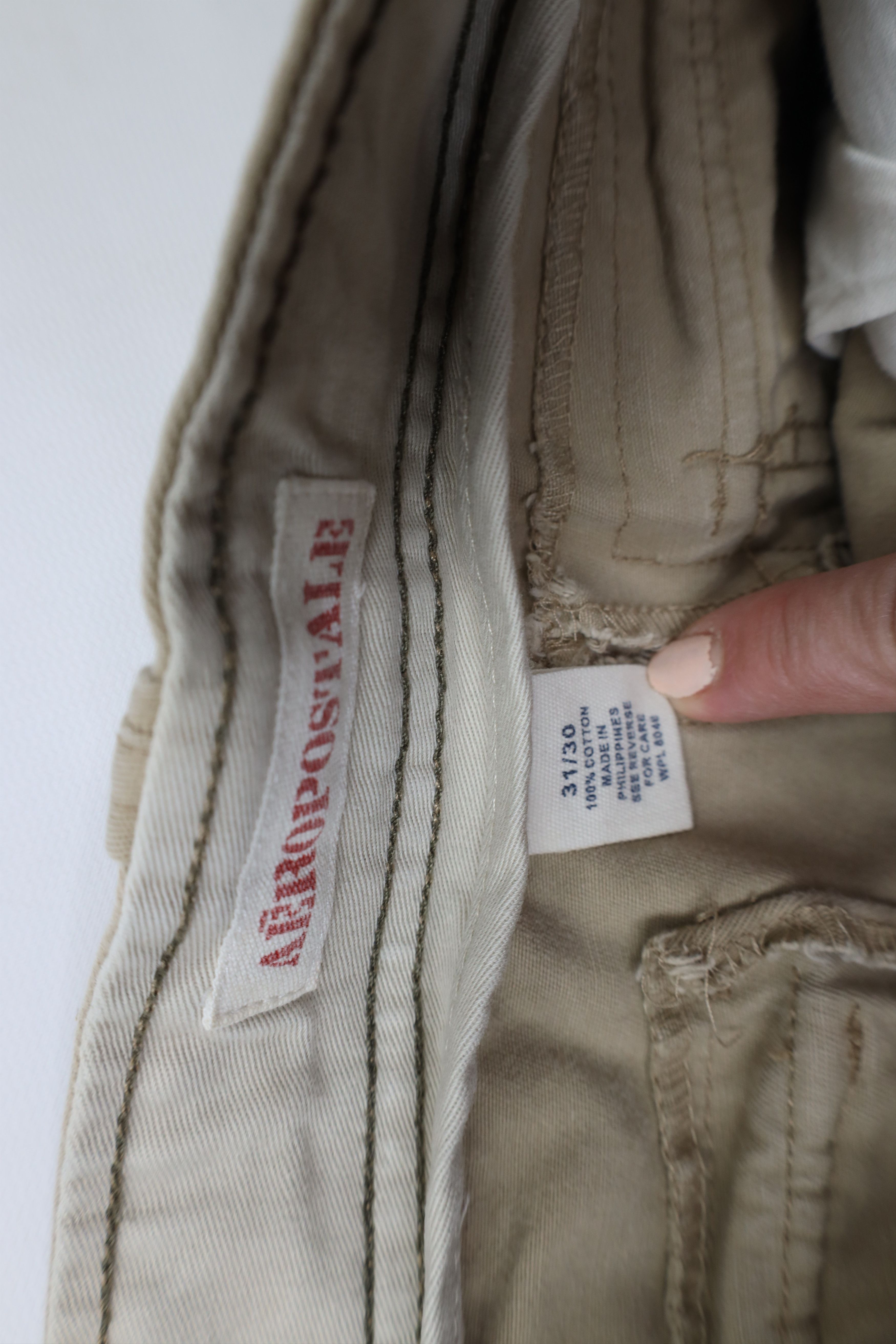 Aeropostale × Vintage Vintage 90s Y2K Aeropostale Baggy Wide Leg Cargo Pants Beige Size US 31 - 10 Thumbnail