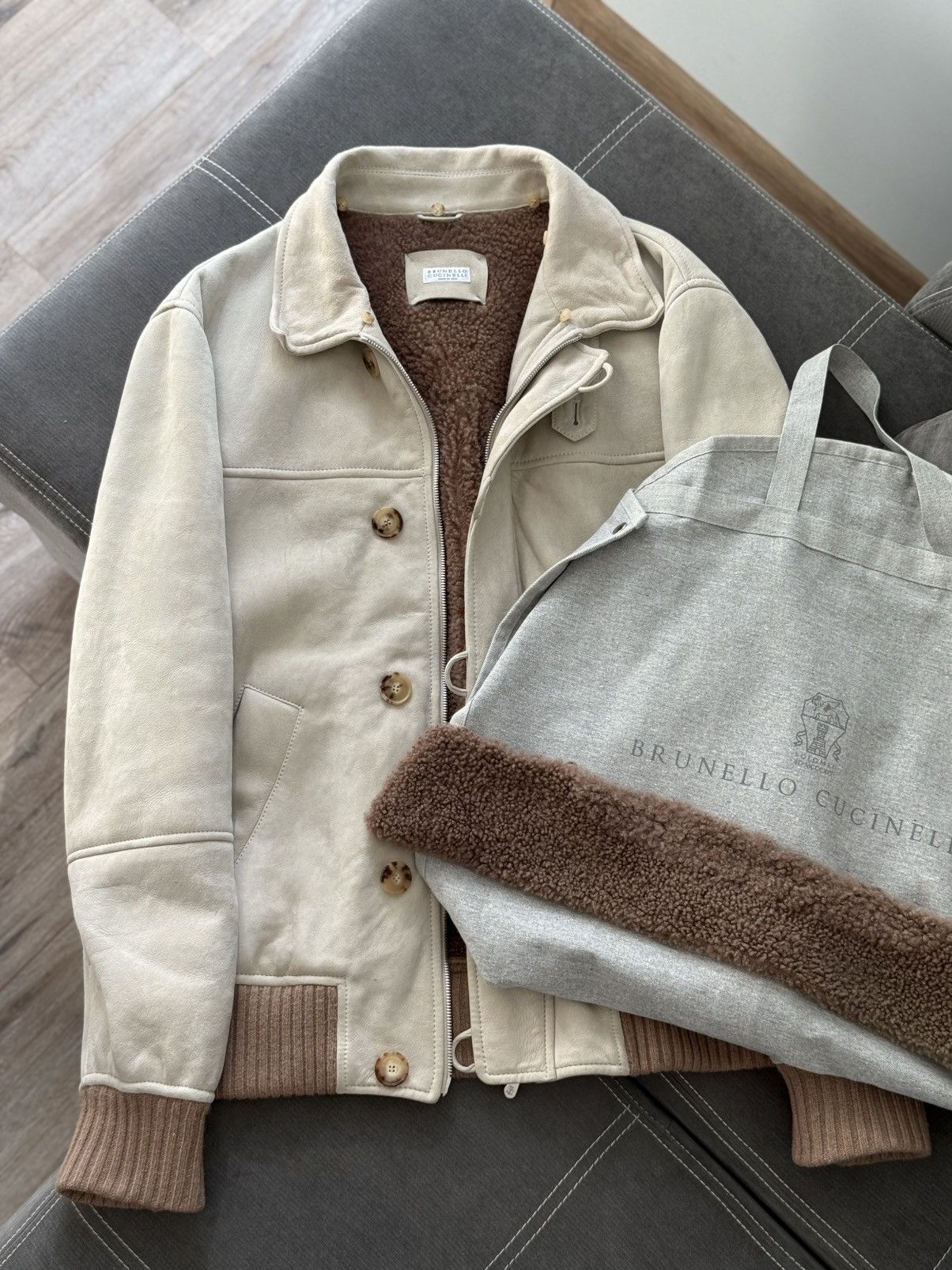 Brunello Cucinelli RRP $10500 Brunello Cucunelli suede sheepskin coat Jacket Size US XL / EU 56 / 4 - 13 Thumbnail