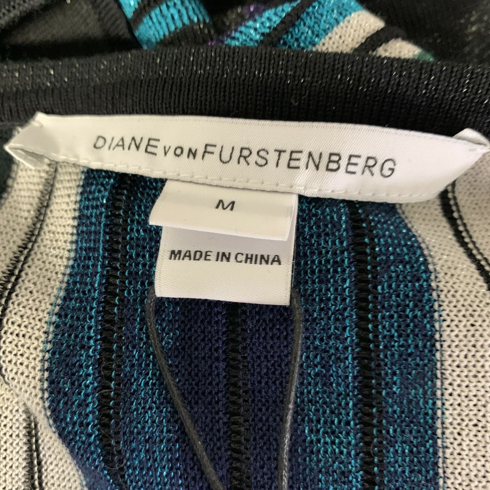 Diane von Furstenberg DVF M Black Green Silk Blend Stripe Wrap Mid-Calf Dress Size M / US 6-8 / IT 42-44 - 5 Thumbnail
