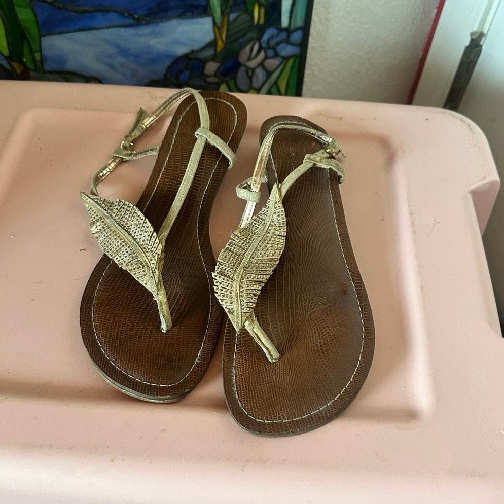 Other Gold leaf brown slip on sandals shoes Size US 8.5 / IT 38.5 - 1 Thumbnail