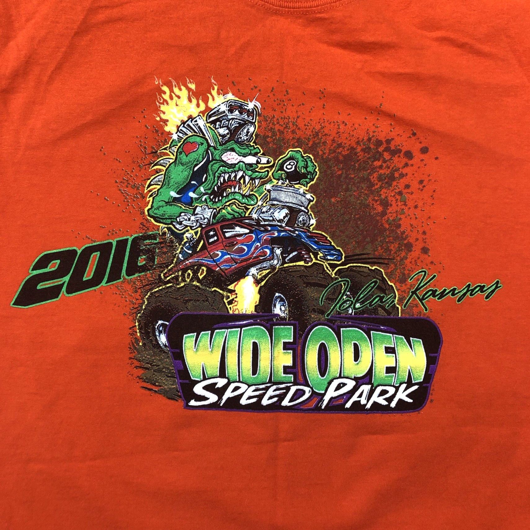 Gildan Rat Fink Mud Is In Our DNA Kansas Speedway Humboldt Racing Orange Double Sided T-Shirt M Mens Crew Neck Short Sleeve Cotton 90s Car Bike Race Size US M / EU 48-50 / 2 - 4 Thumbnail