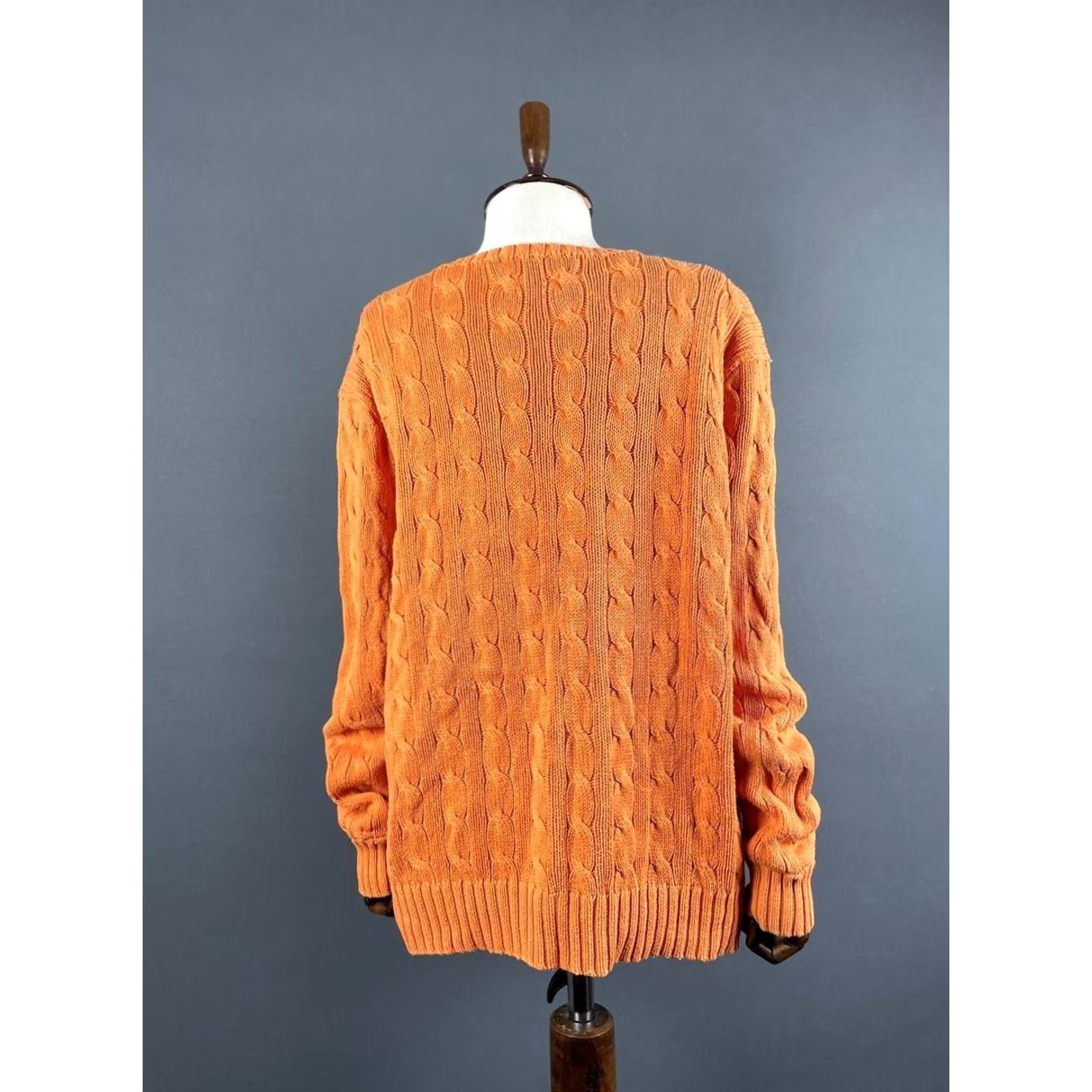 Polo Ralph Lauren Polo Ralph Lauren Mens Cable Knit Sweater XL Orange Pima Cotton Long Sleeve Crew Neck Pullover, Regular Fit, Logo, Classics, Knitwear Size US XL / EU 56 / 4 - 2 Thumbnail