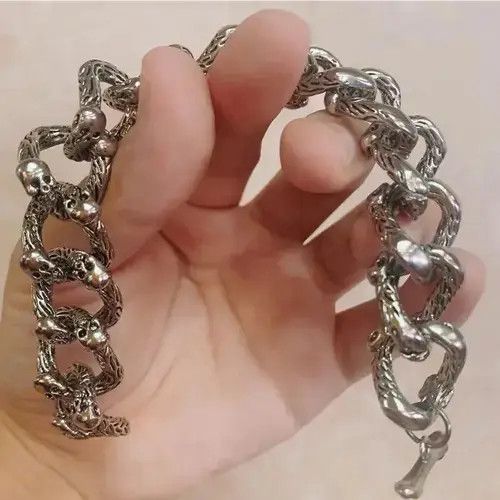 Japanese Brand × Jewelry 22cm Cuban Chain Rock Skull Link Bracelet Size ONE SIZE - 4 Thumbnail