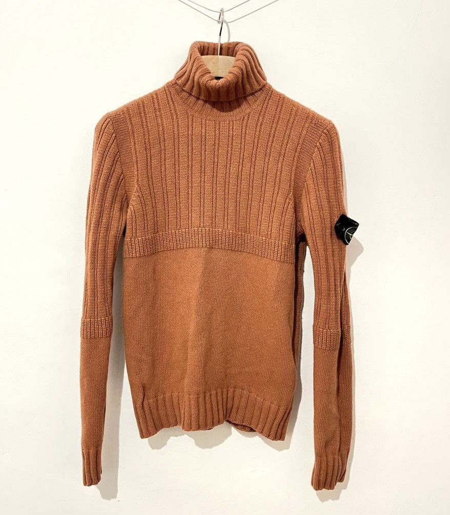 image of Stone Island Turtleneck Knit Sweater in Orange, Men's (Size Small)