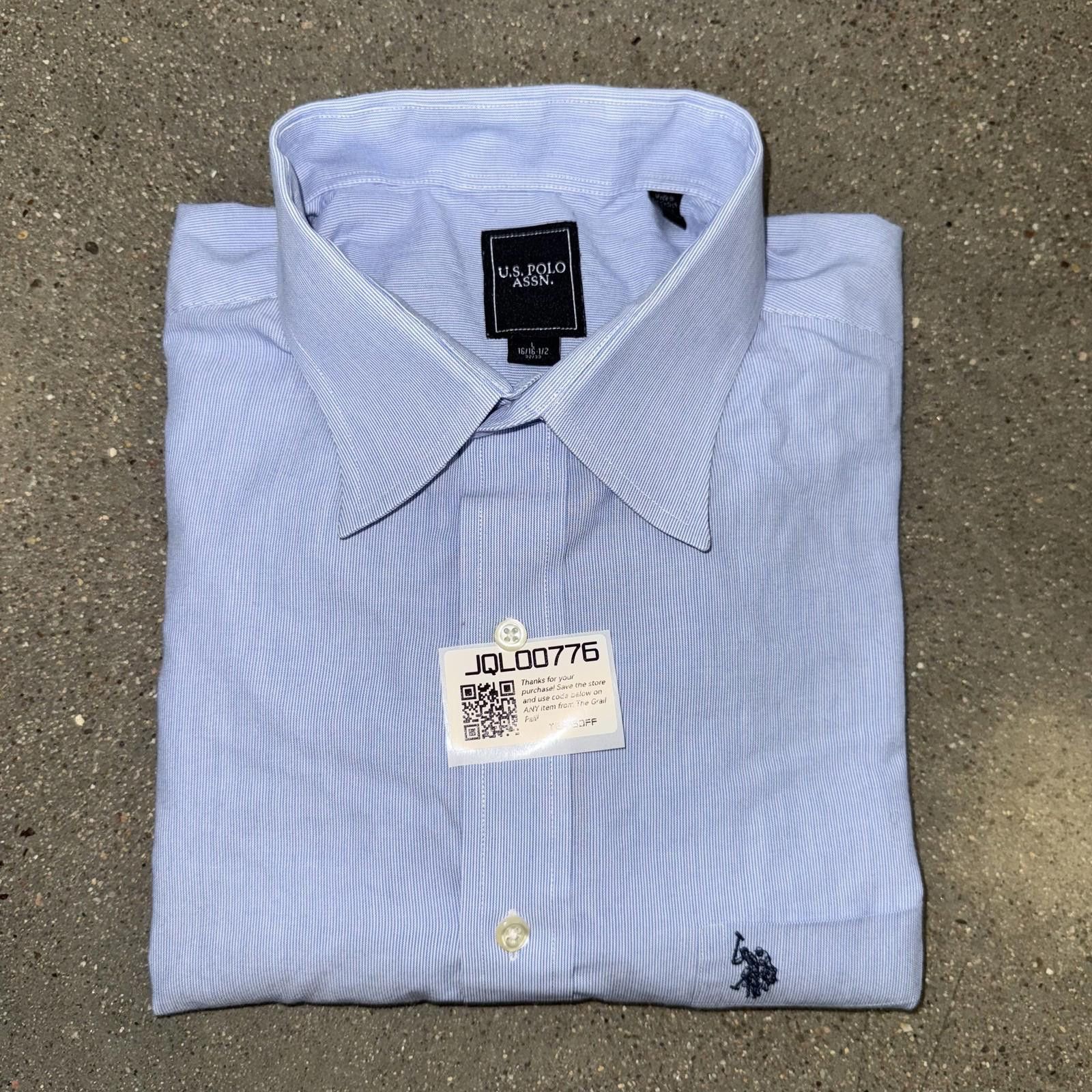 U.S. Polo Assn. US Polo Assn Shirt Mens L Blue Button Down Long Sleeve Logo Size 42R - 9 Thumbnail