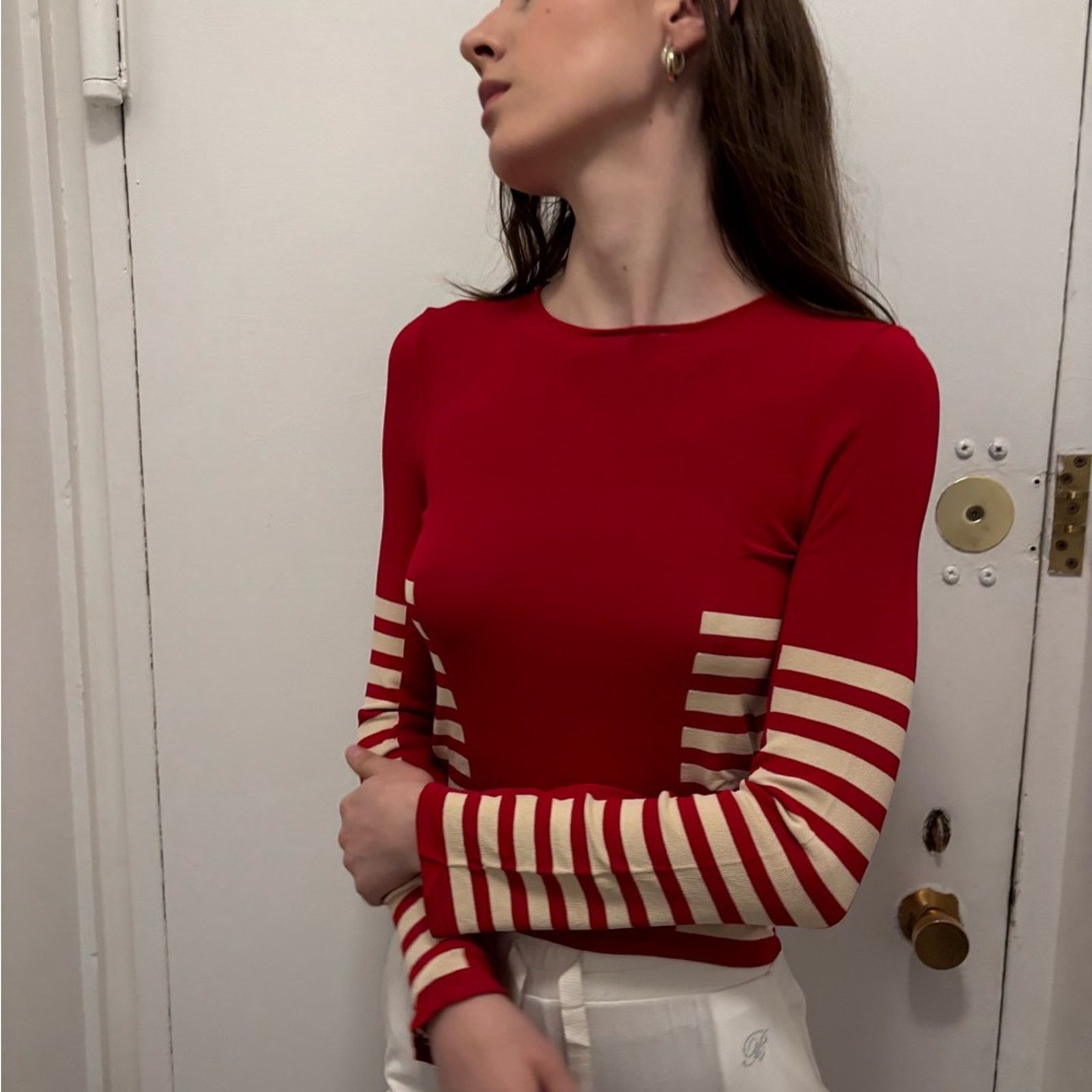 La Perla La Perla Red and Cream Striped Blouse Size M Size M / US 6-8 / IT 42-44 - 1 Thumbnail