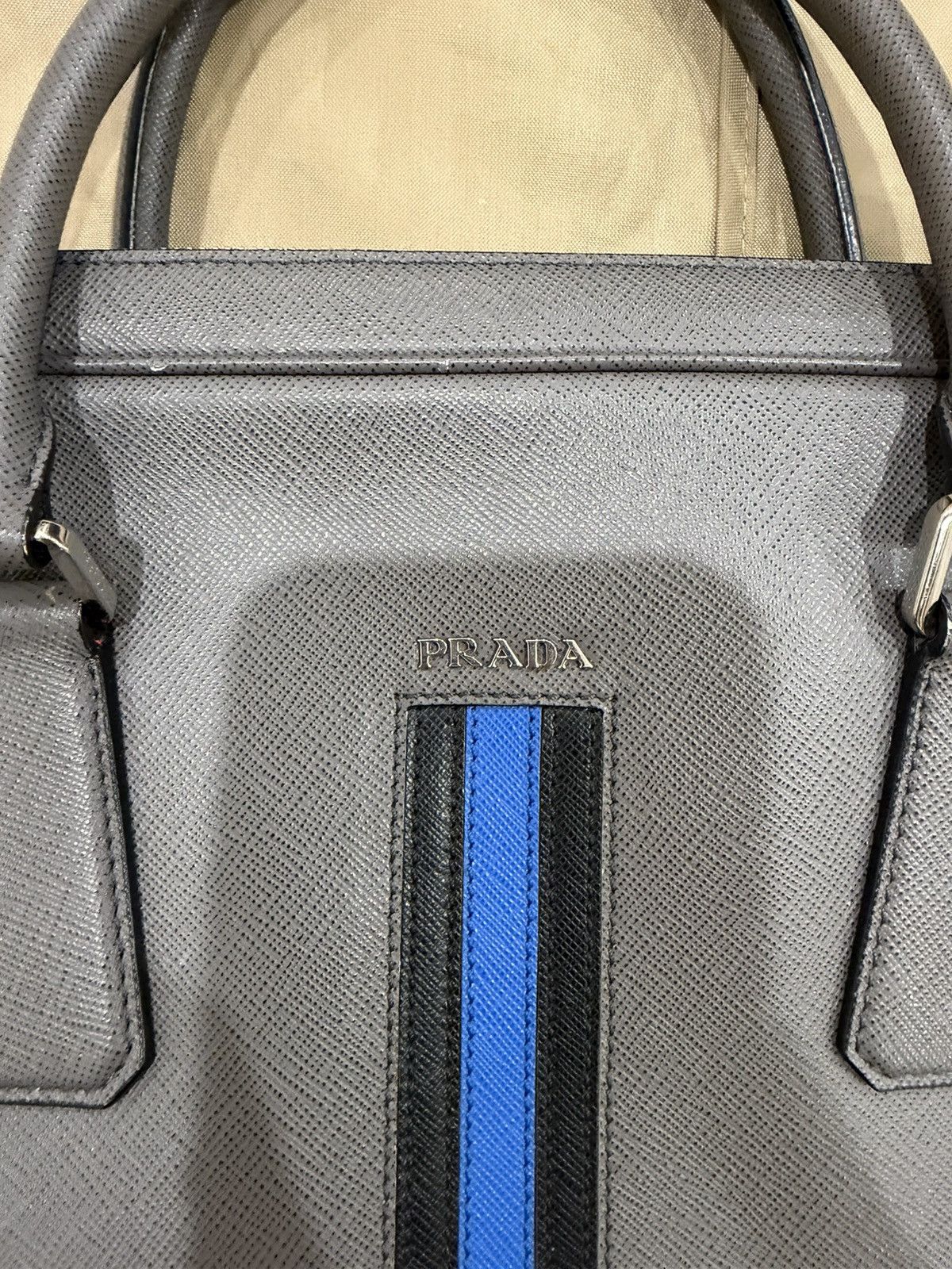 Prada PRADA Saffiano Leather Bicolor Briefcase- Grey/Blue Size ONE SIZE - 3 Thumbnail