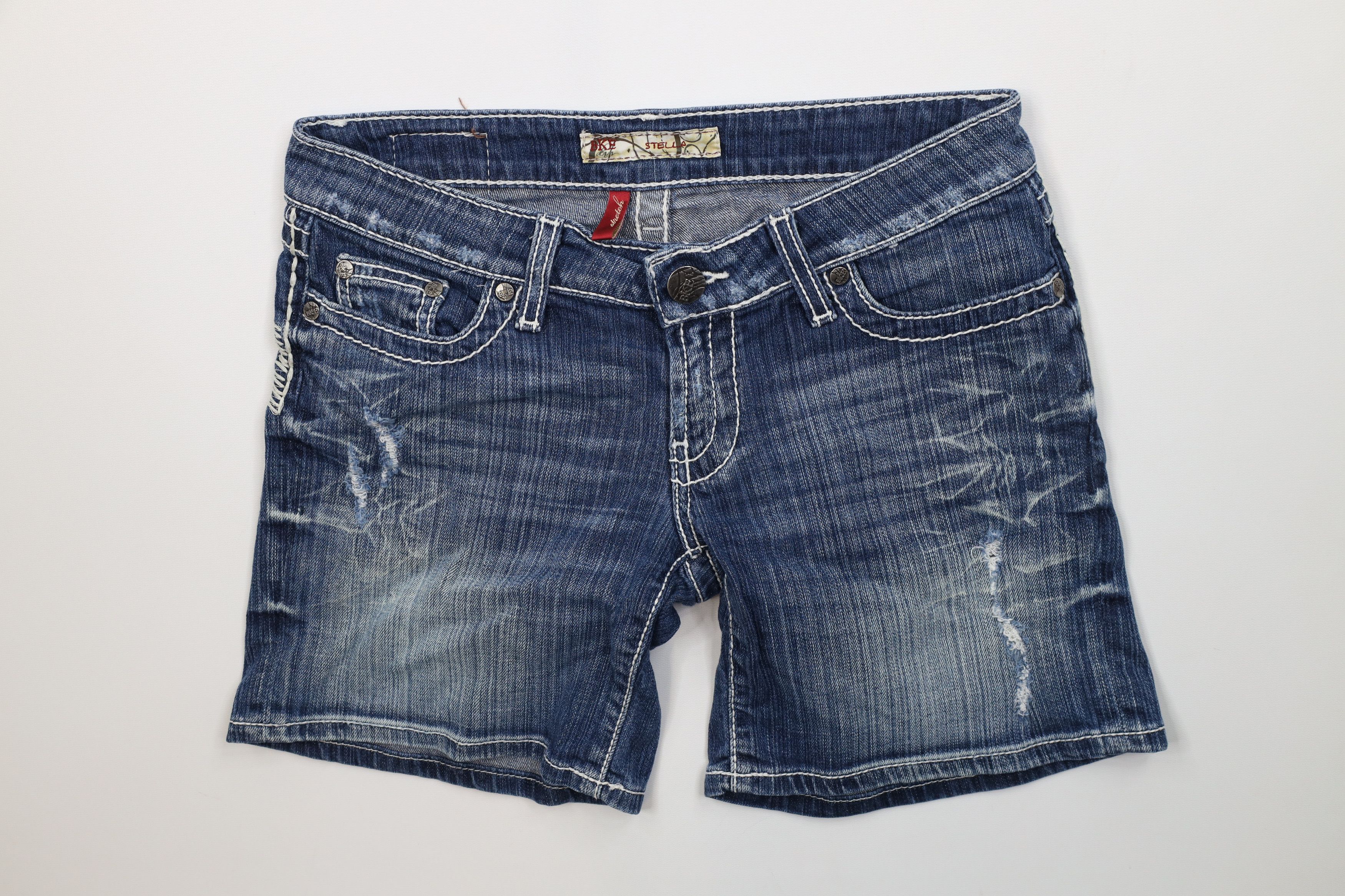 Vintage Buckle BKE Stitch Stella Stretch Denim Jean Shorts Blue Size 26" / US 2 / IT 38 - 1 Thumbnail