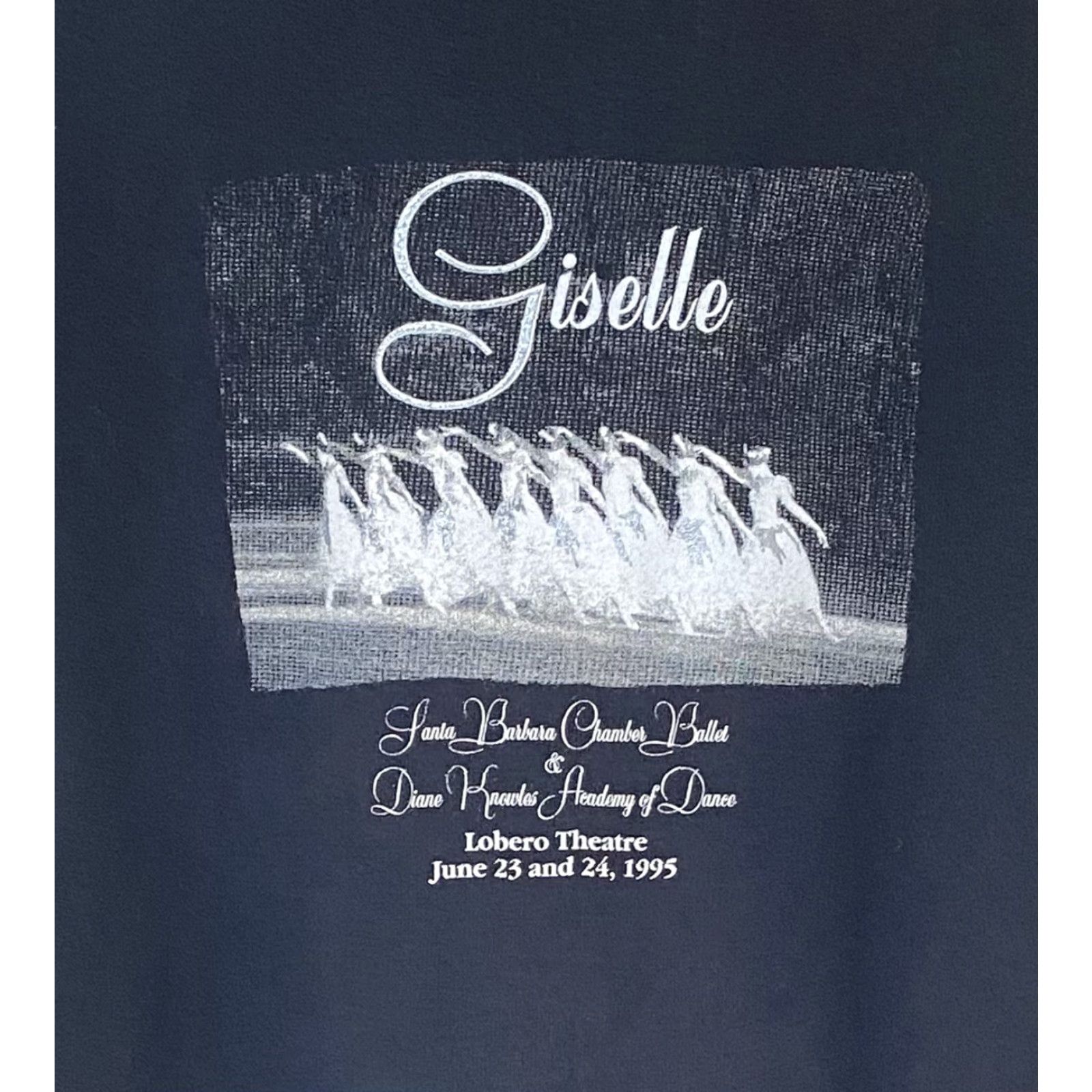 Vintage VINTAGE Oneita Giselle Hoodie Shirt Adults L Black Graphic Print Lobero Theatre 1995 USA Size US L / EU 52-54 / 3 - 3 Thumbnail
