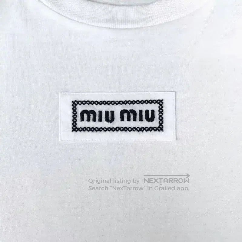Miu Miu Miu Miu White Cotton Logo Cropped T-shirt . Size M / US 6-8 / IT 42-44 - 4 Thumbnail
