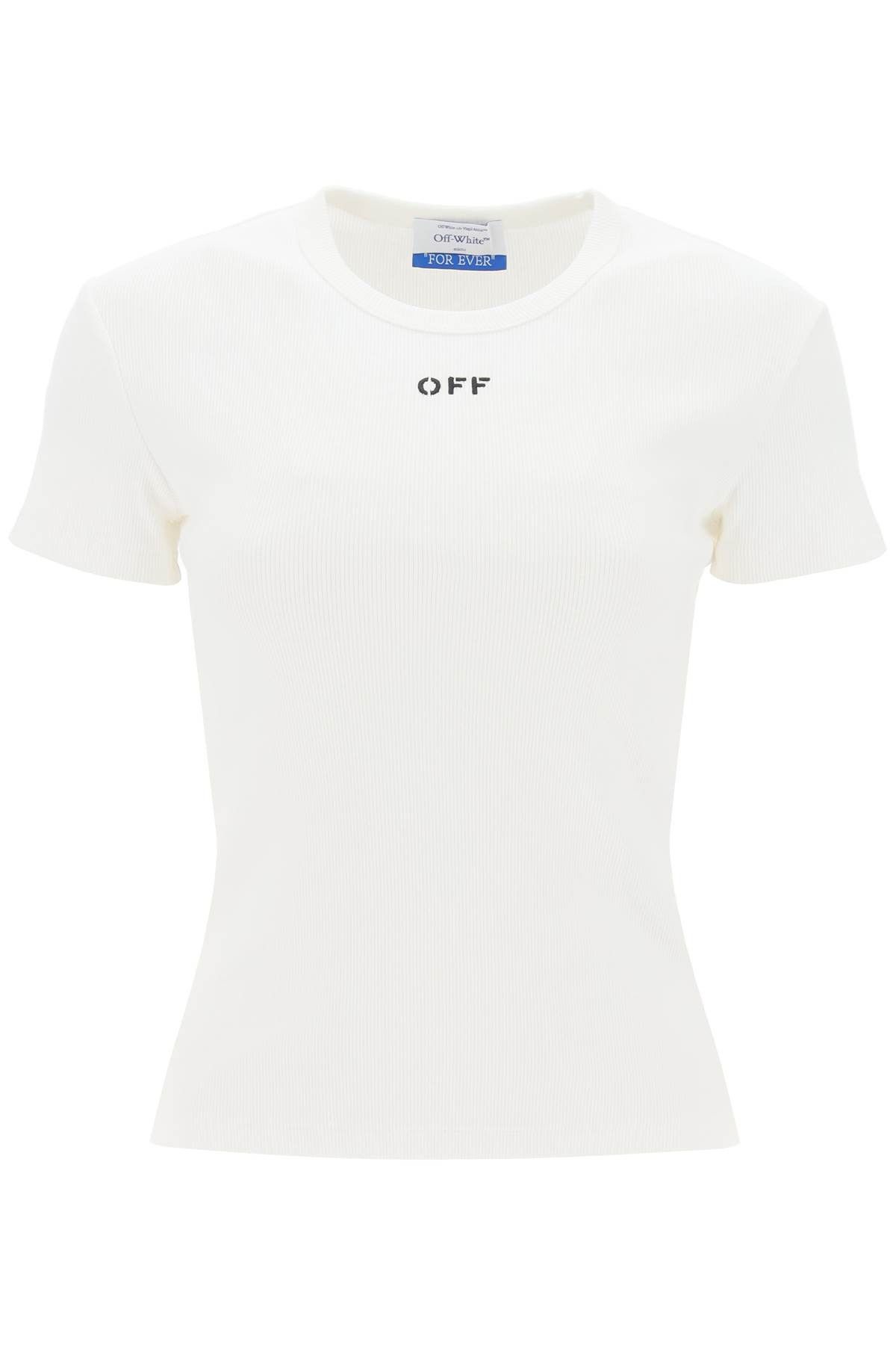 image of Off White Off-White Ribbed T-Shirt With Off Embroidery in White Black, Women's (Size Medium)
