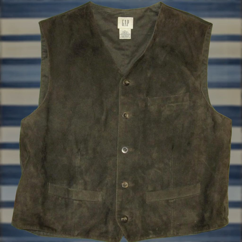 Gap Vtg GAP Leather Vest XL Brown Men Fashion Vest Leather XL Brown Mens Size US XL / EU 56 / 4 - 1 Thumbnail