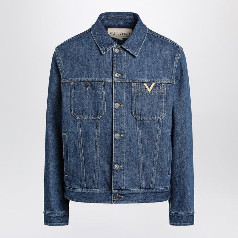 Valentino Valentino Blue Denim Jacket With Vgold Detail Size US XL / EU 56 / 4 - 1 Thumbnail