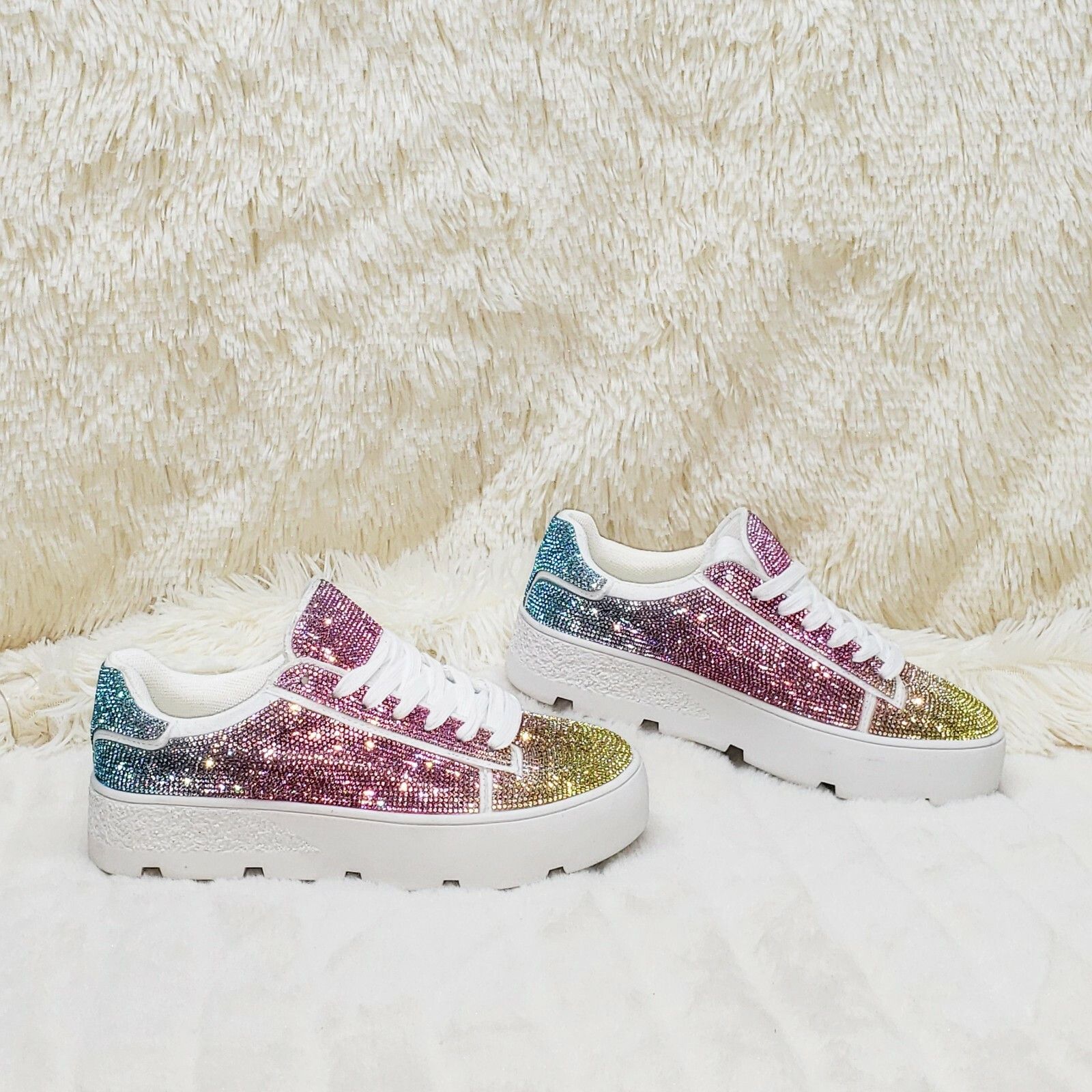 Other CR Diamond Queen Pastel Ombre Rhinestone Lace Up Platform Bl Size US 5 / IT 35 - 7 Thumbnail